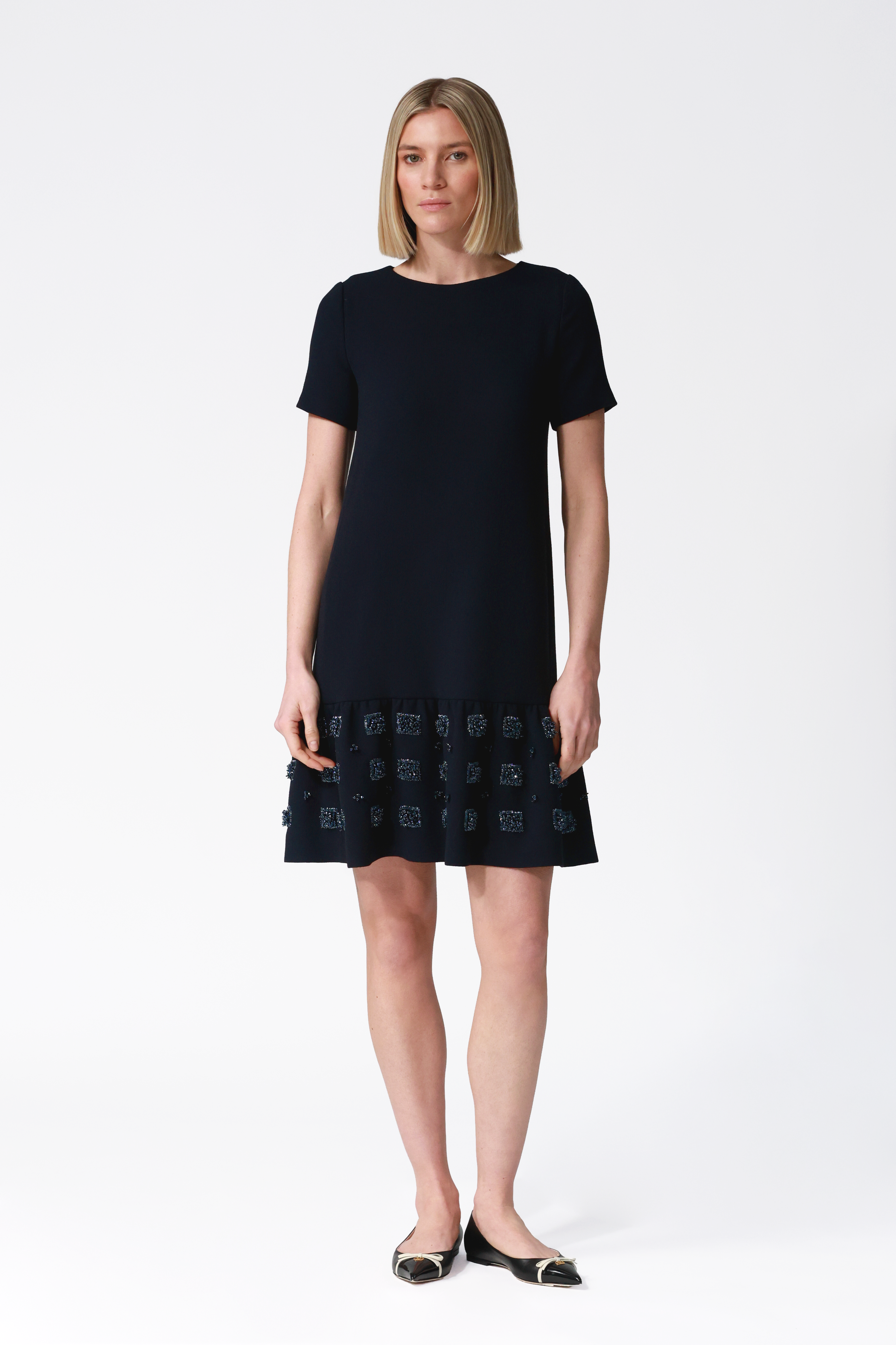 Fia Navy Embellished Peplum Hem Dress