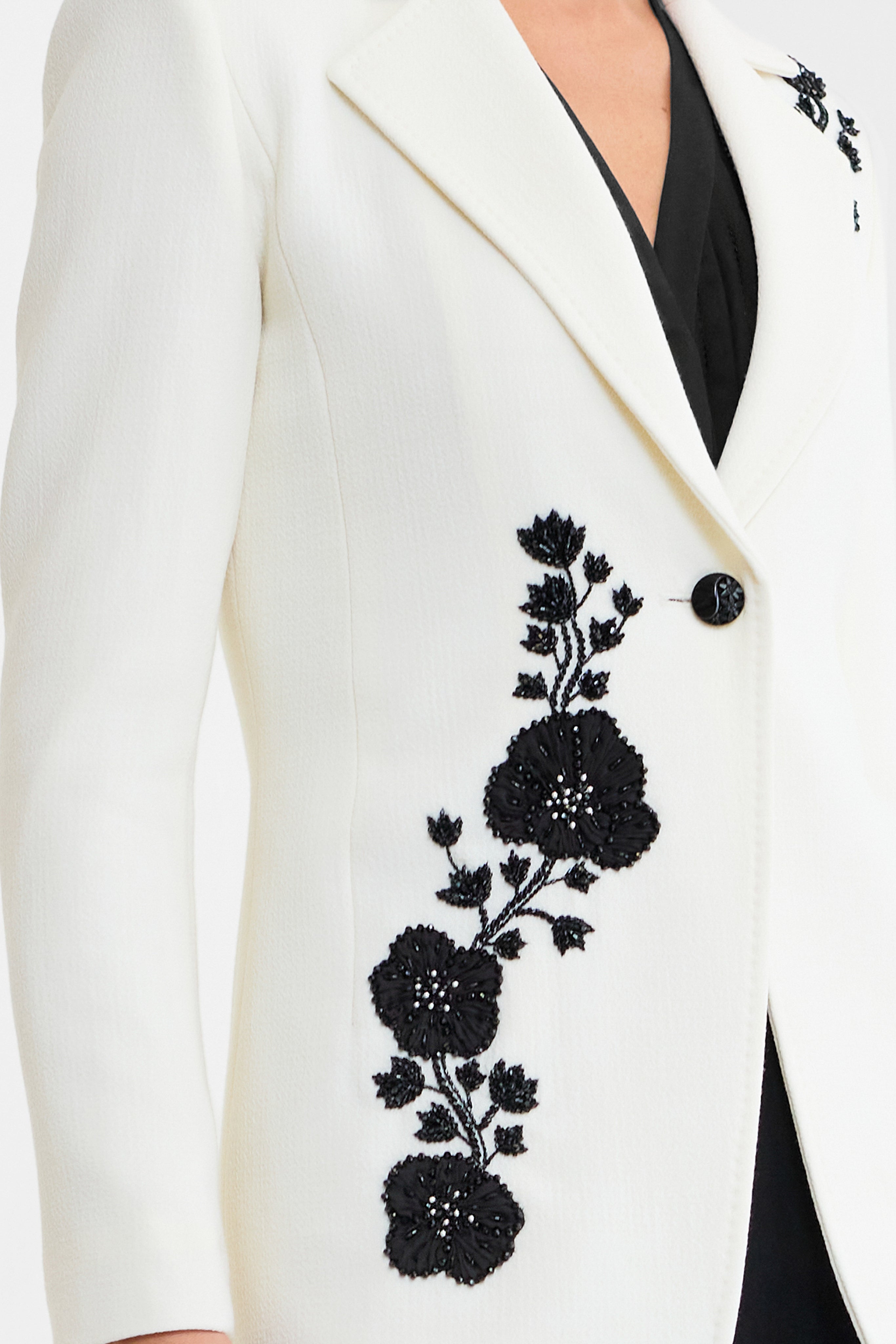 Gigi Embroidered Wool Blazer in Ivory