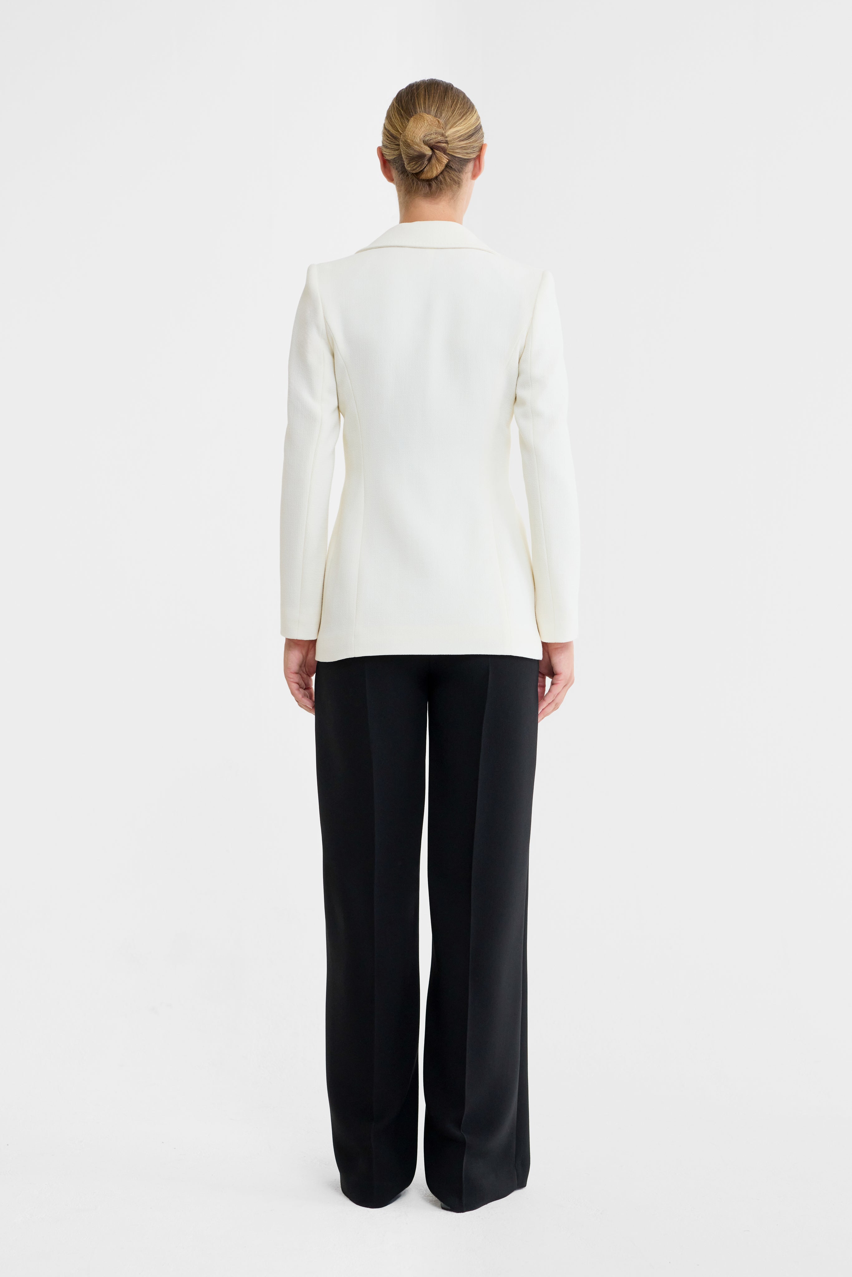 Gigi Embroidered Wool Blazer in Ivory