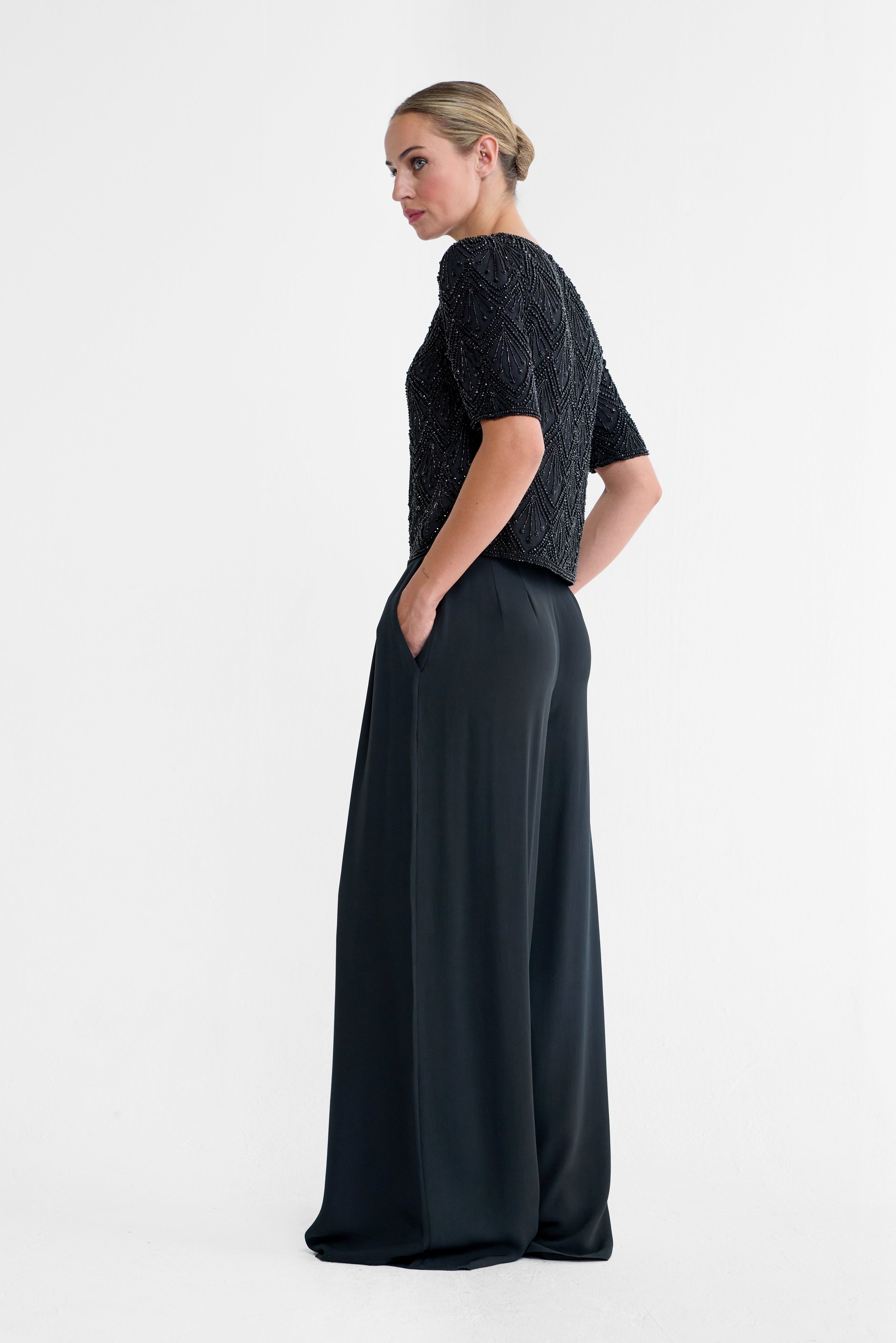 Gloria Black Beaded Silk Top