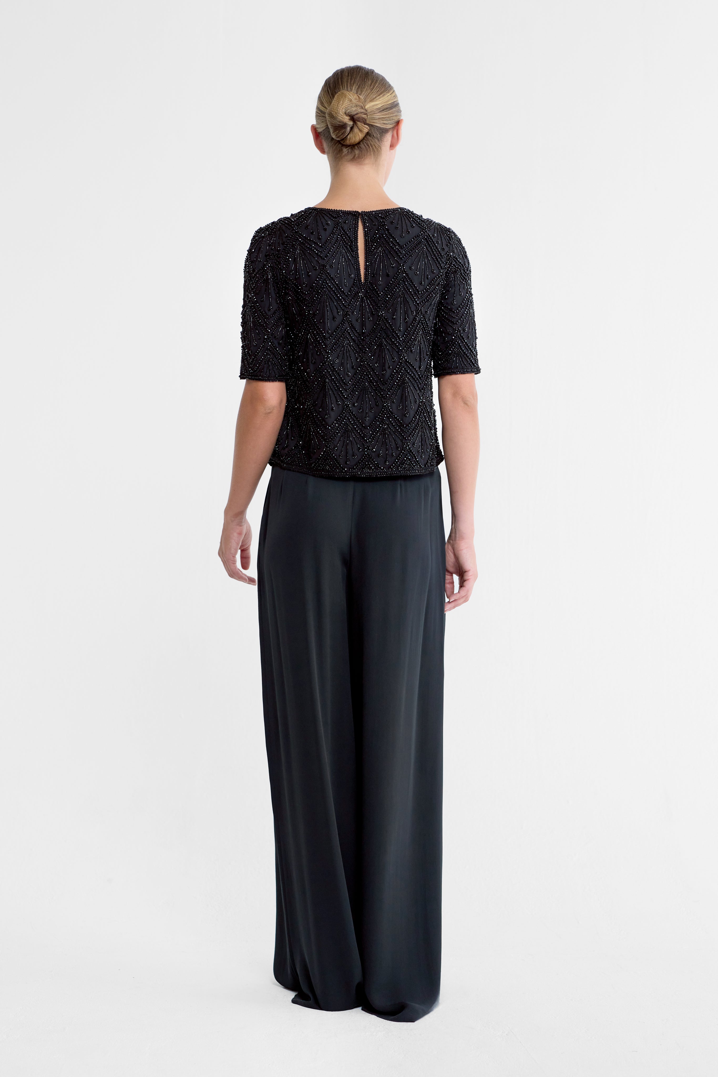 Gloria Black Beaded Silk Top