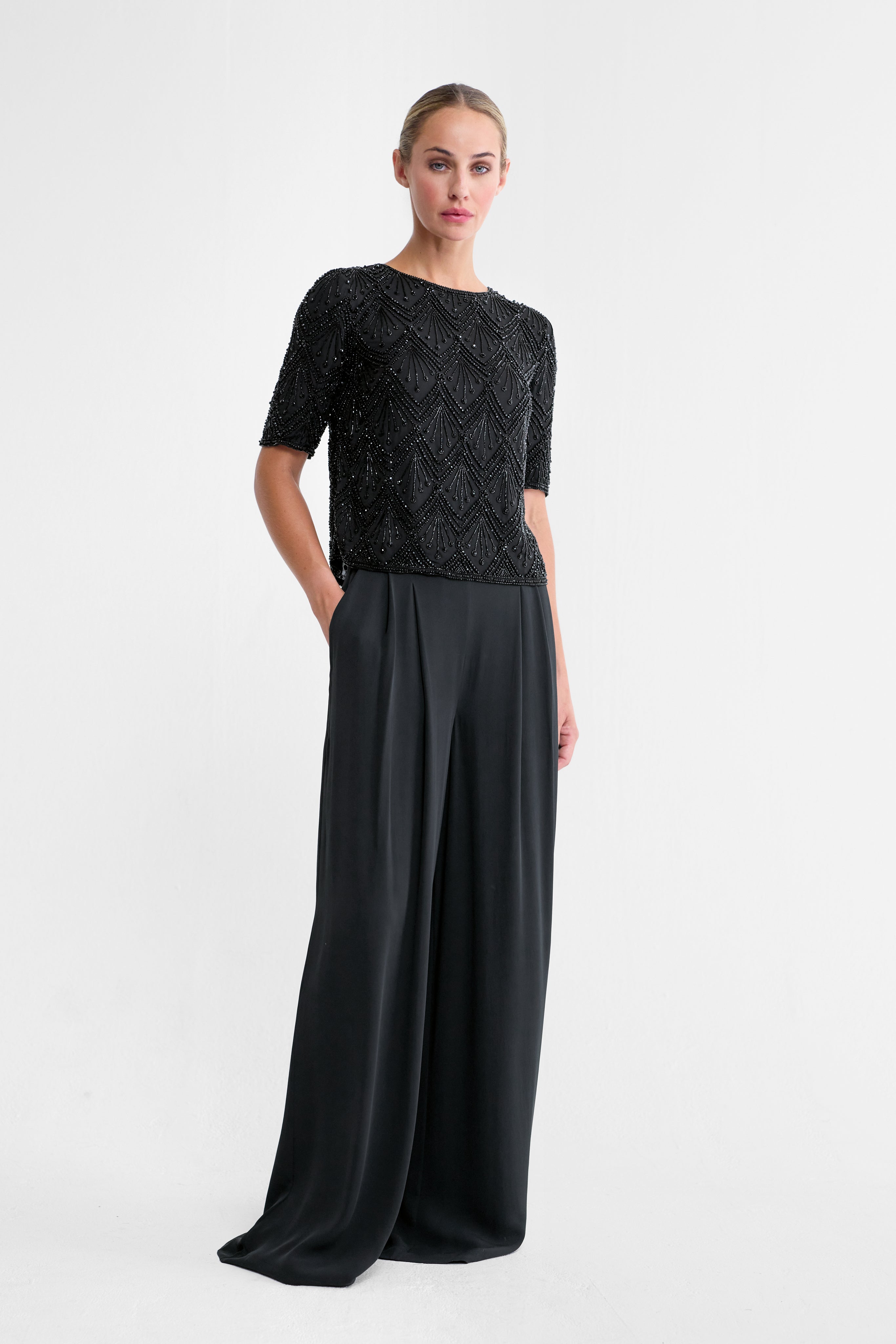 Gloria Black Beaded Silk Top