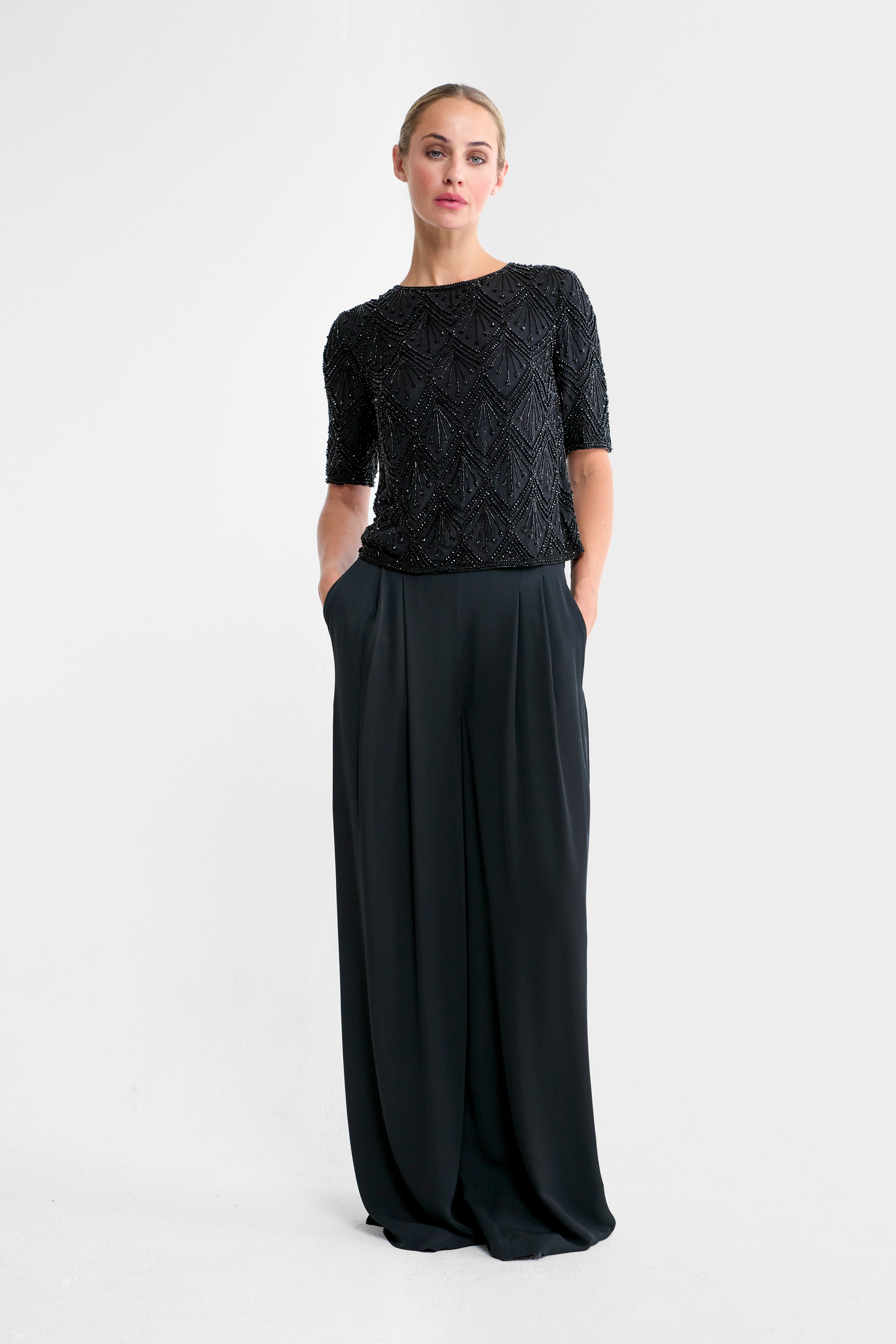 Gloria Black Beaded Silk Top