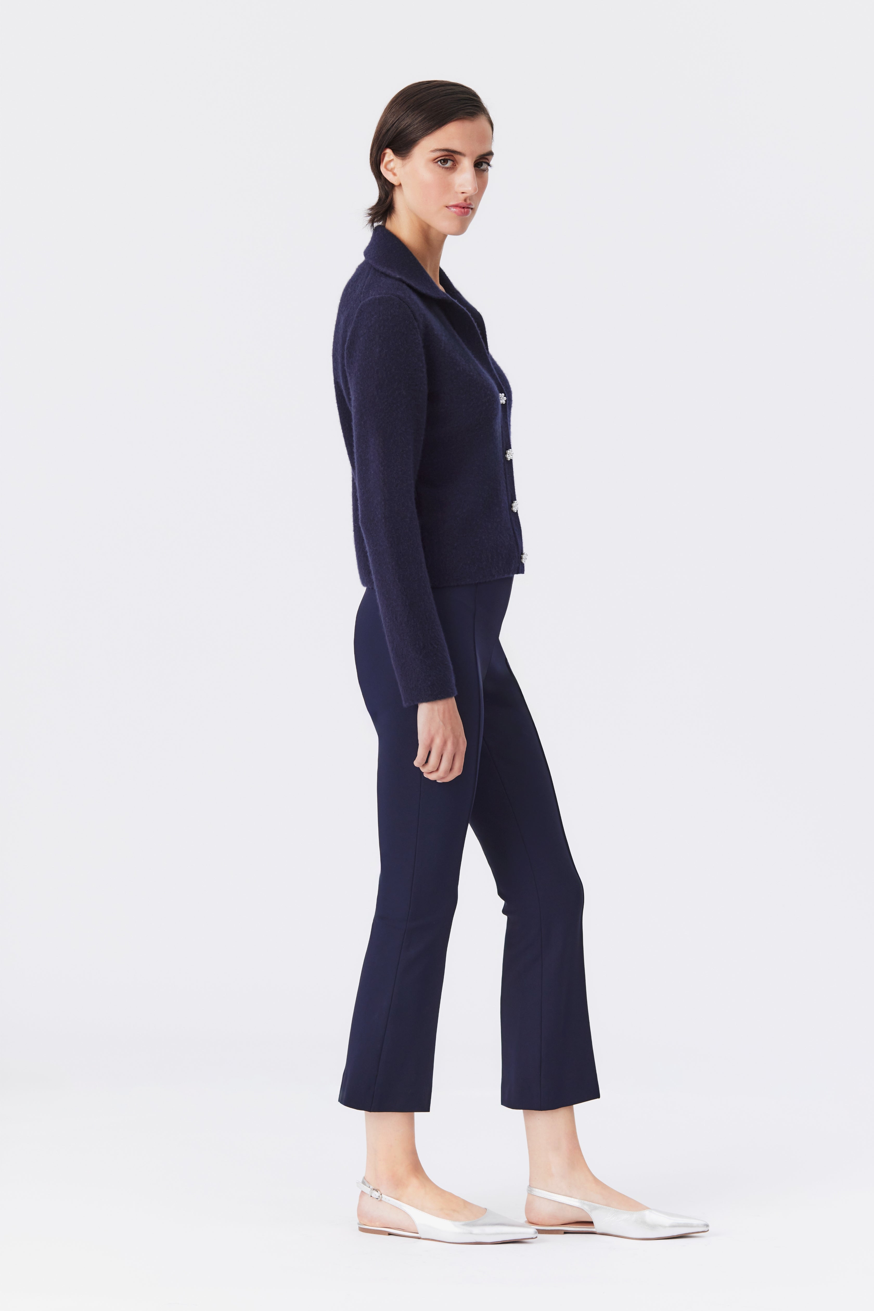 Piper Cropped Flare Jersey Trouser in Navy
