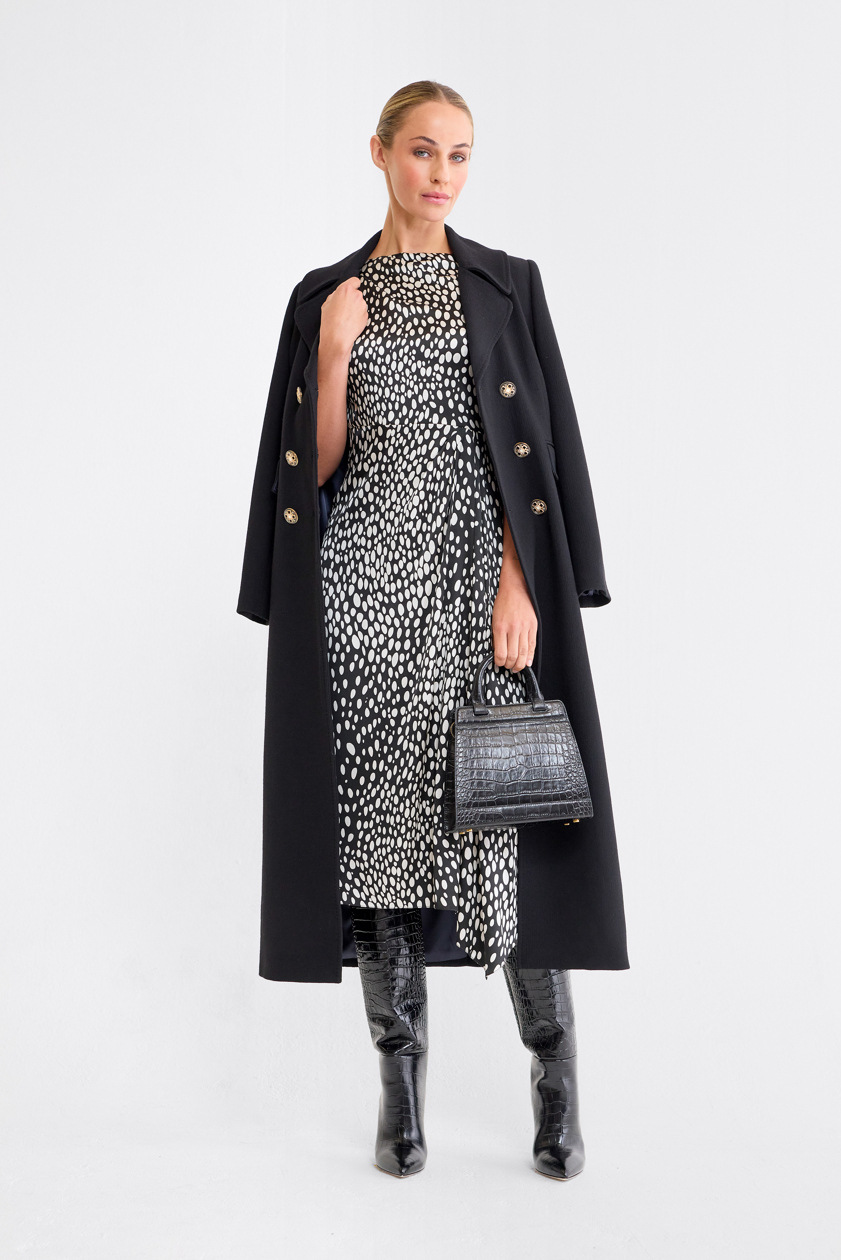 Kyla Black Wool Crepe Coat