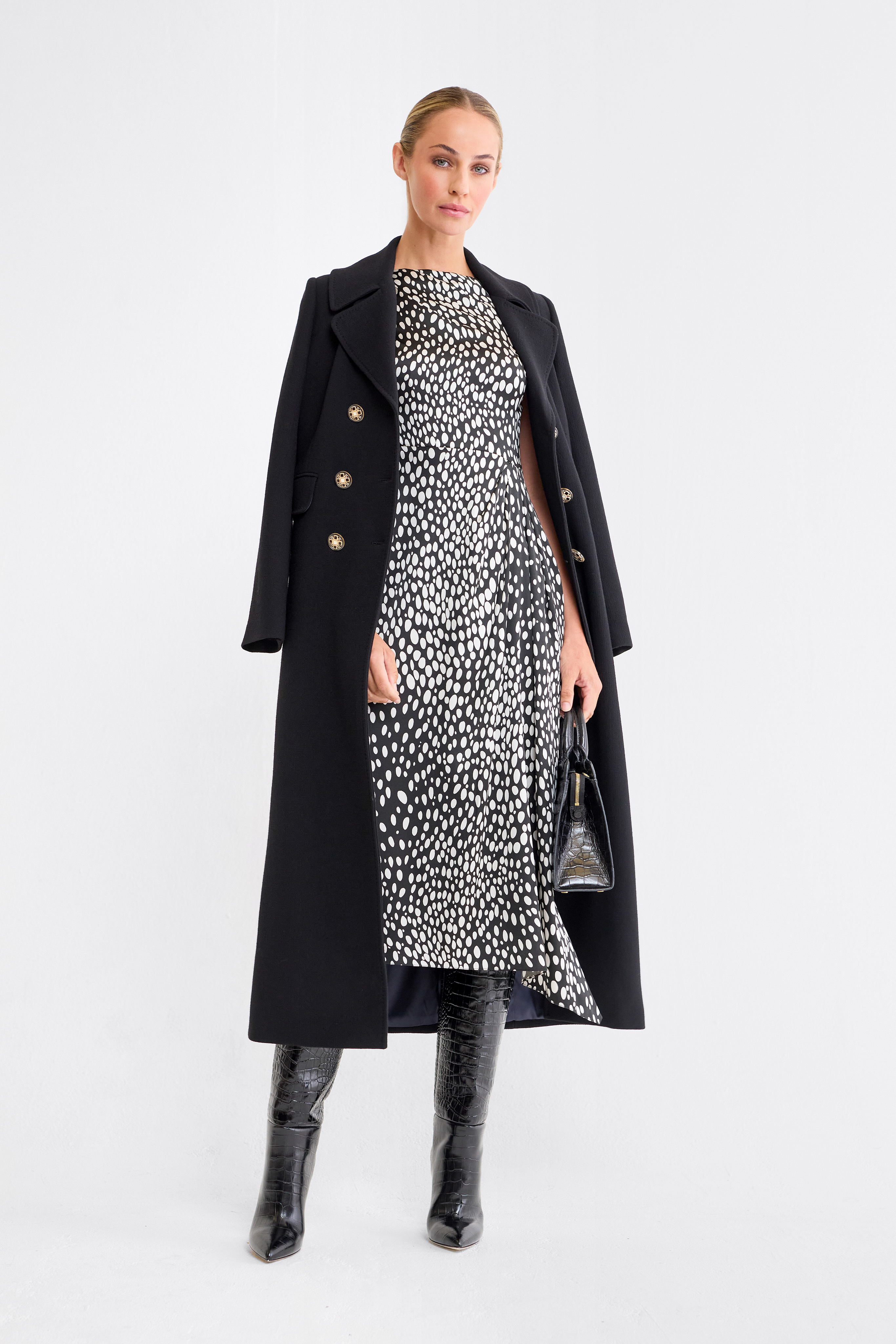 Kyla Black Wool Crepe Coat