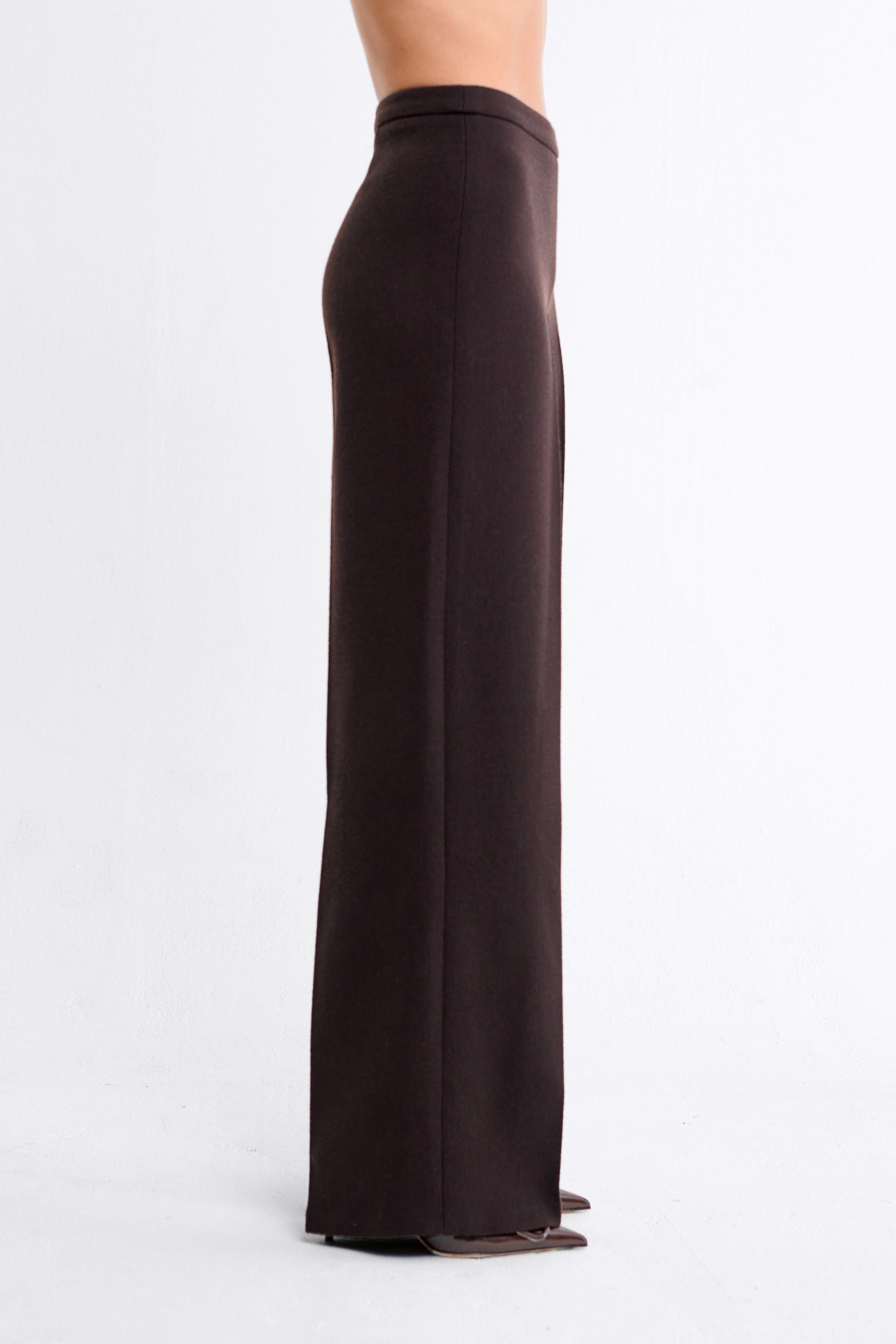 Julie Wool Wide-Leg Trousers in Espresso
