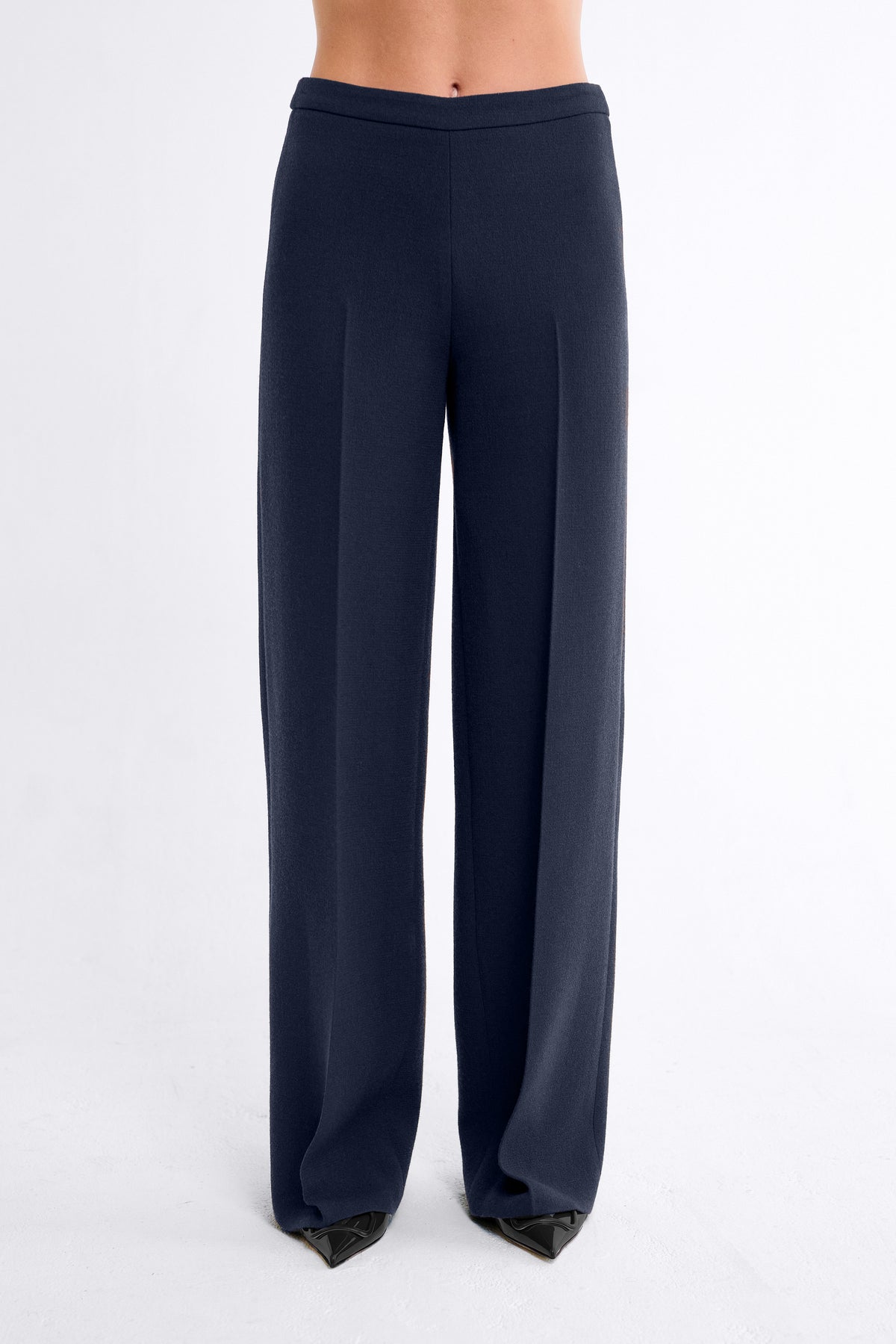 Julie Wool Wide-Leg Trousers in Navy