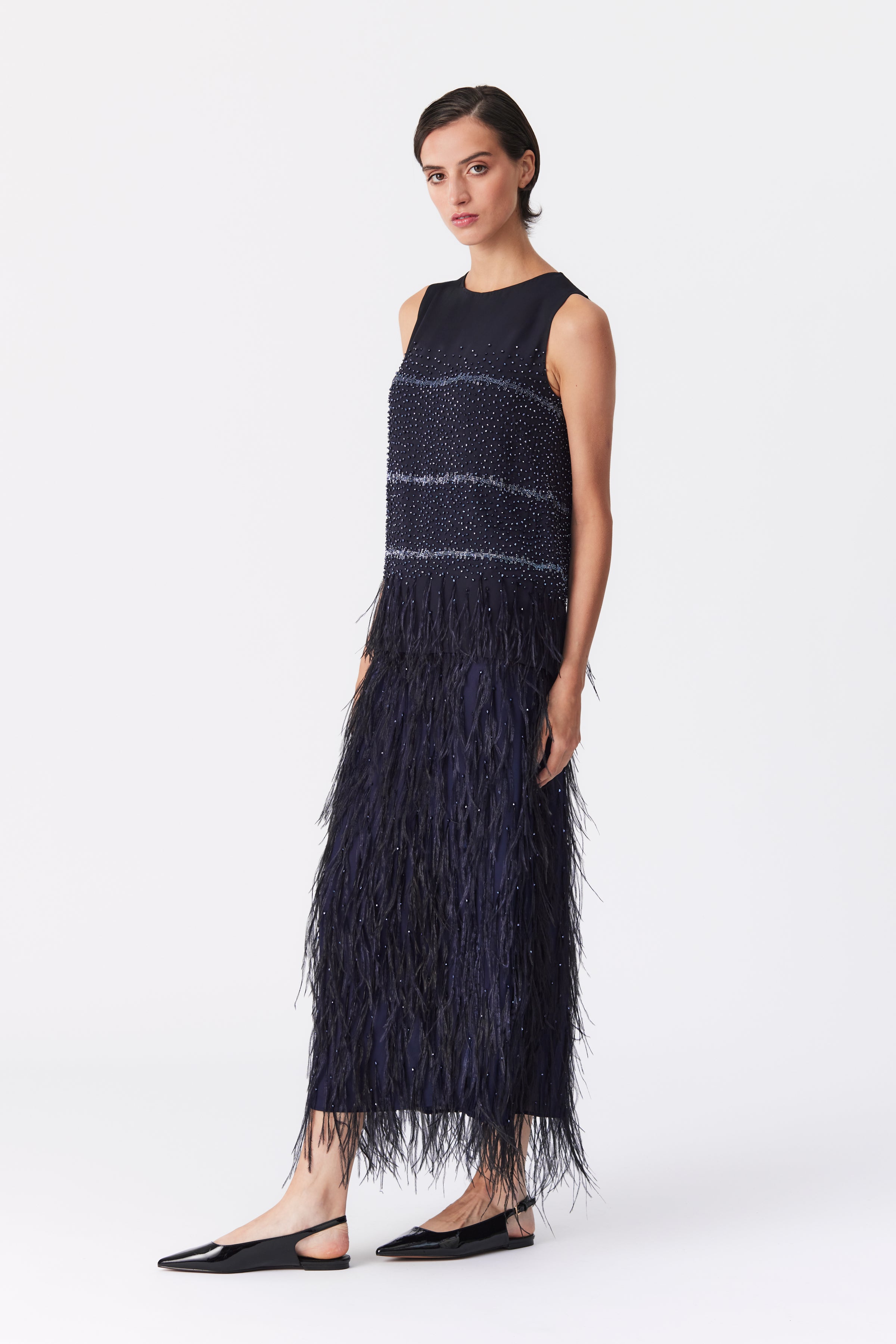 Kaya Beaded Sleeveless Top in Navy