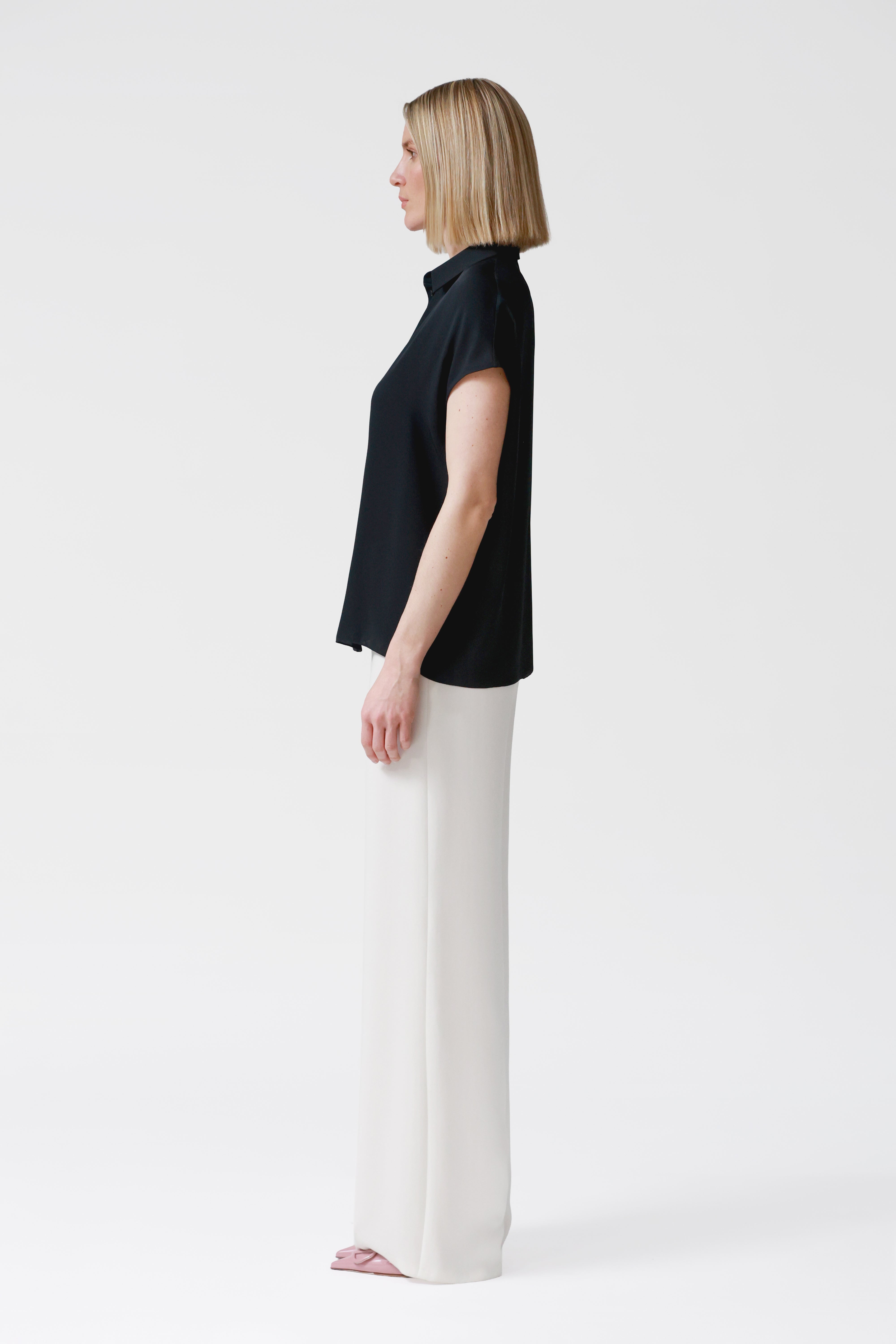 Lexi Navy Satin Crepe Blouse