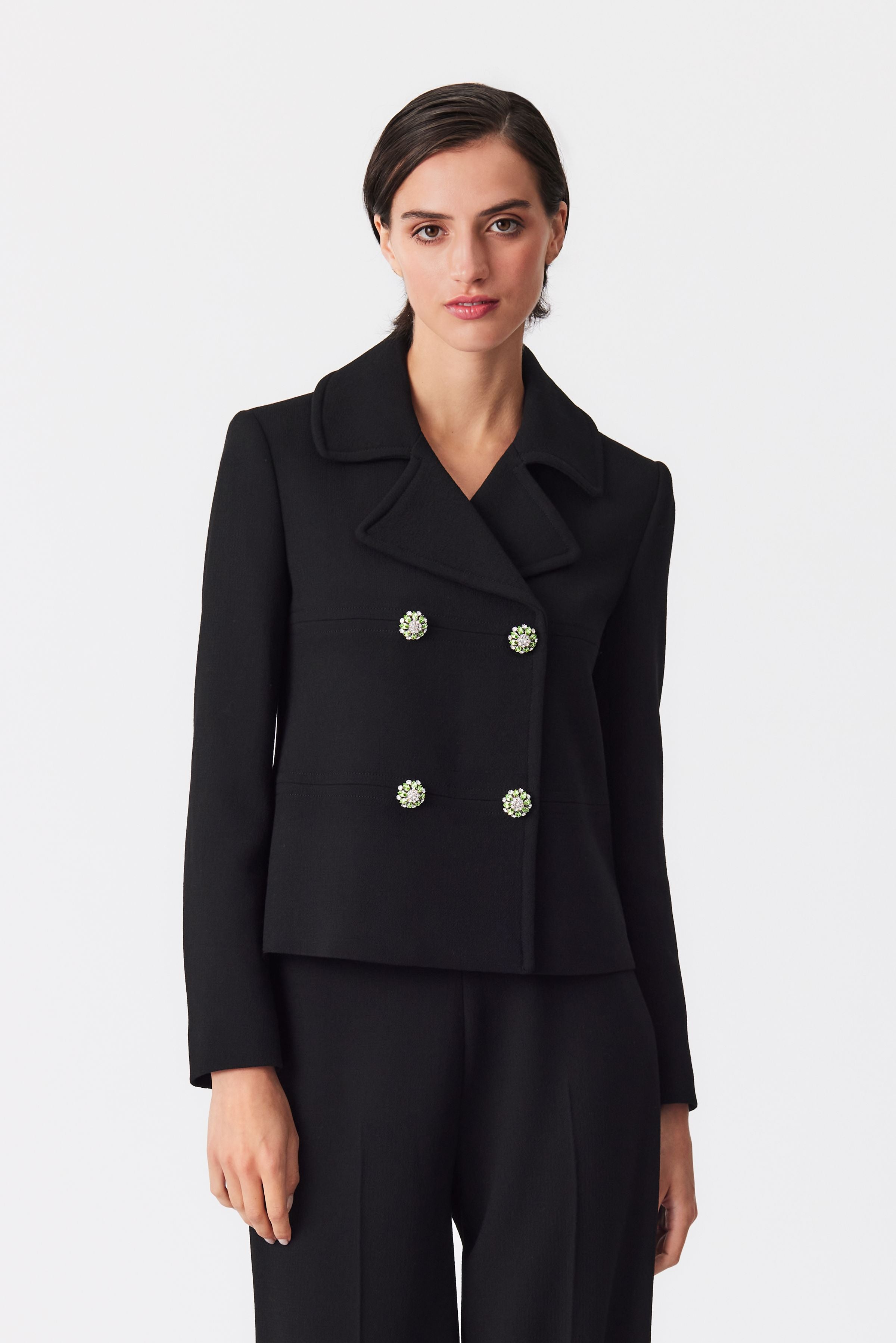 Fleur Black Double-Breasted Wool Jacket