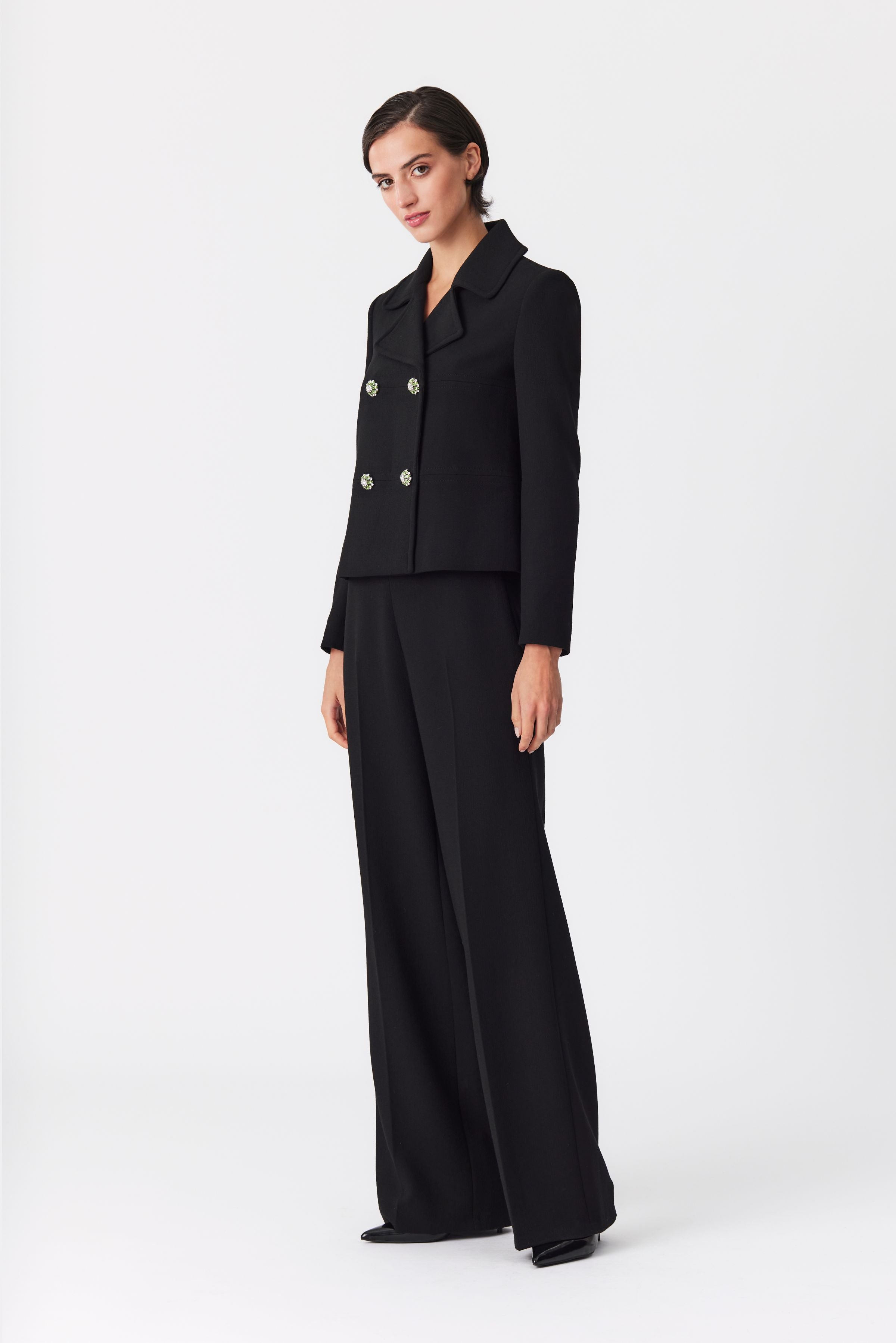 Fleur Black Double-Breasted Wool Jacket