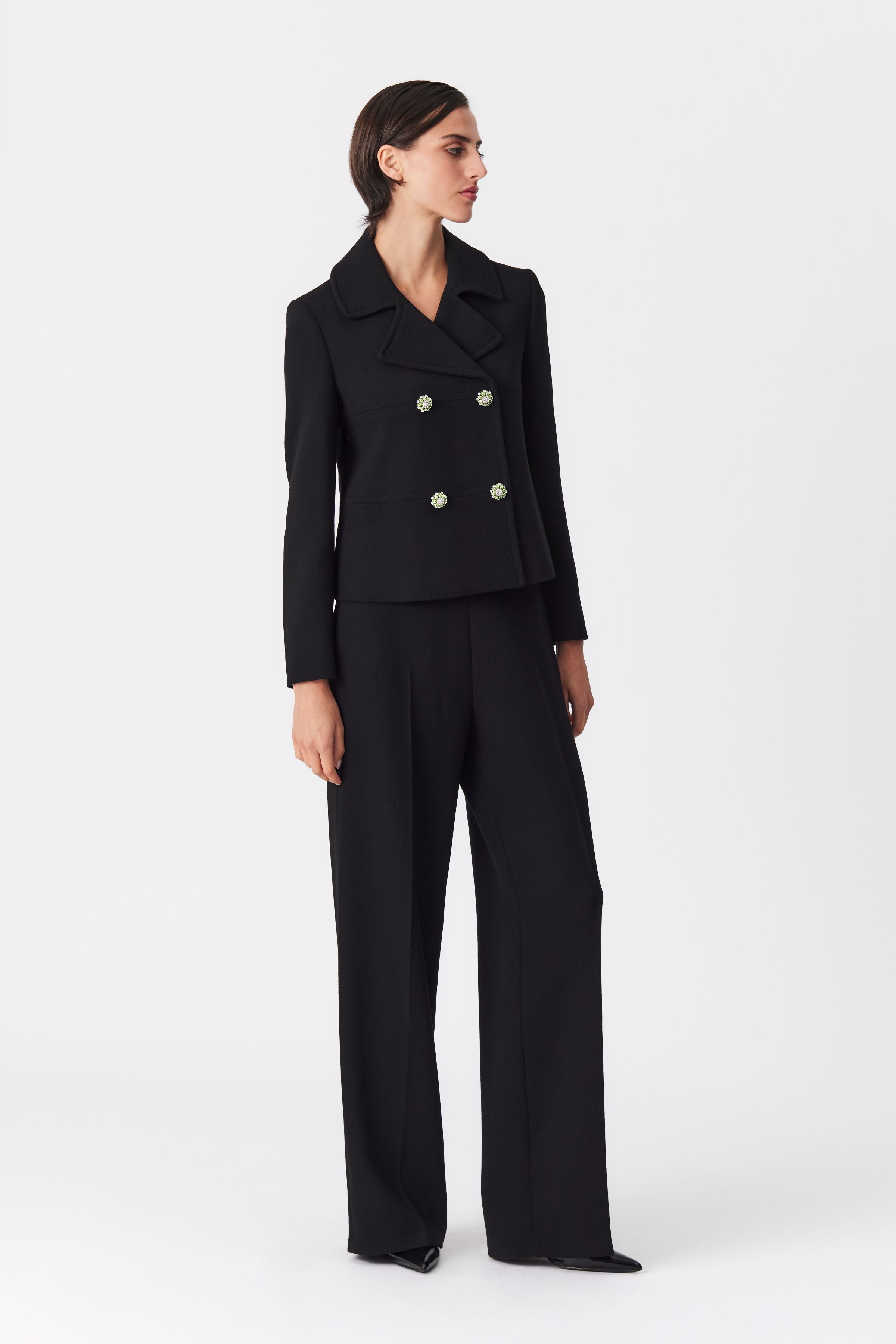 Fleur Black Double-Breasted Wool Jacket