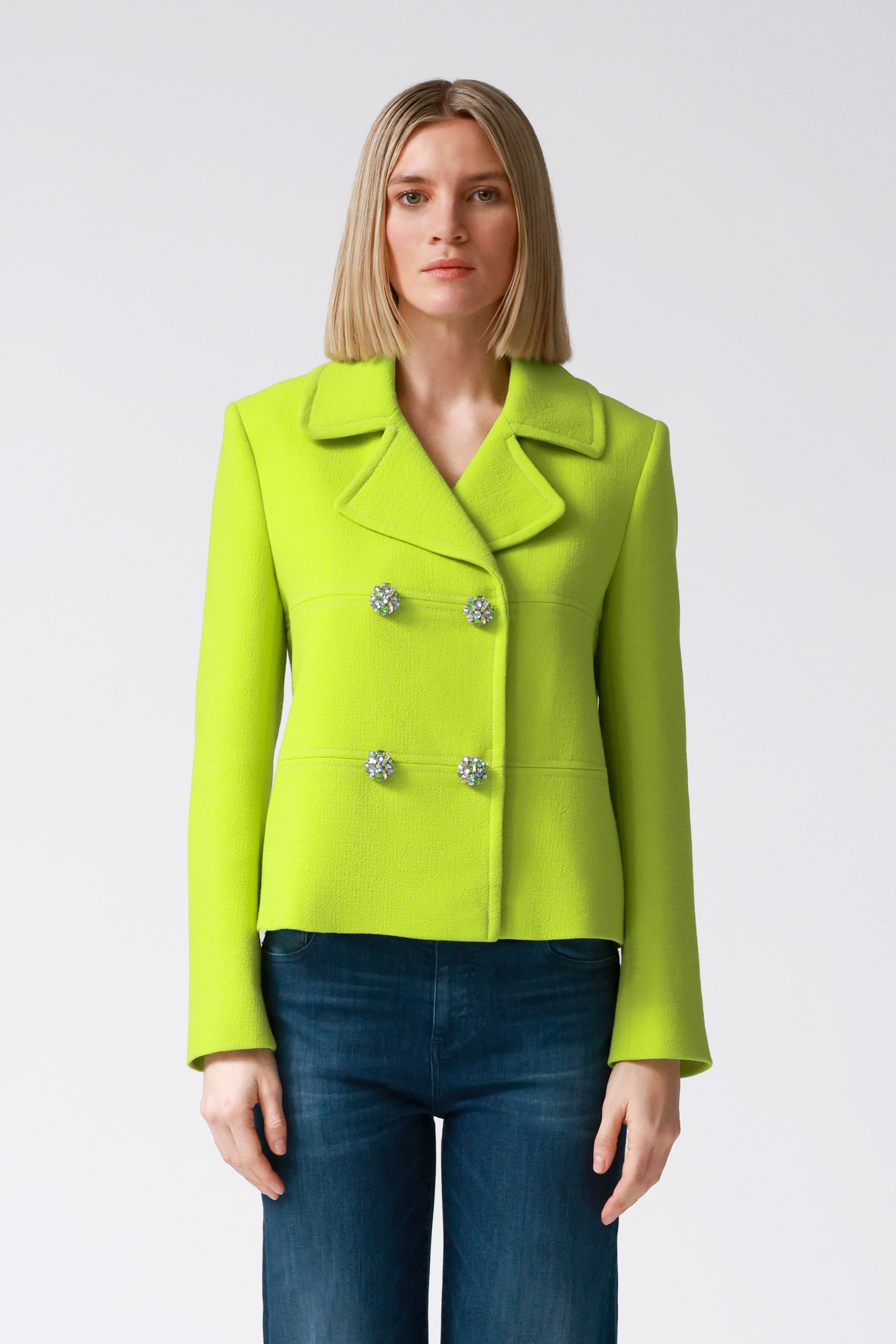 Fleur Double-Breasted Wool Jacket in Lime