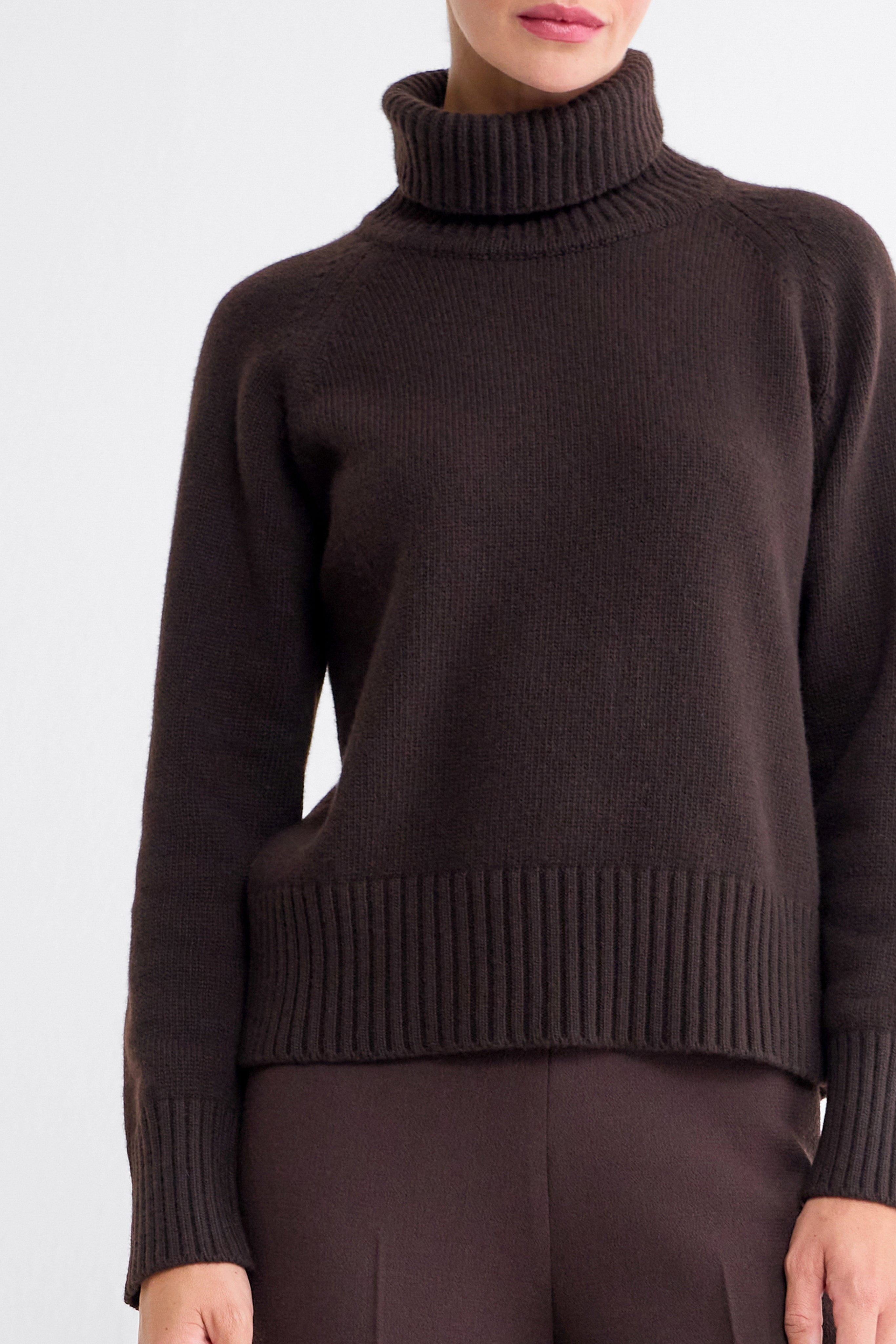 Macy Wool-Cashmere Roll Neck Sweater in Espresso