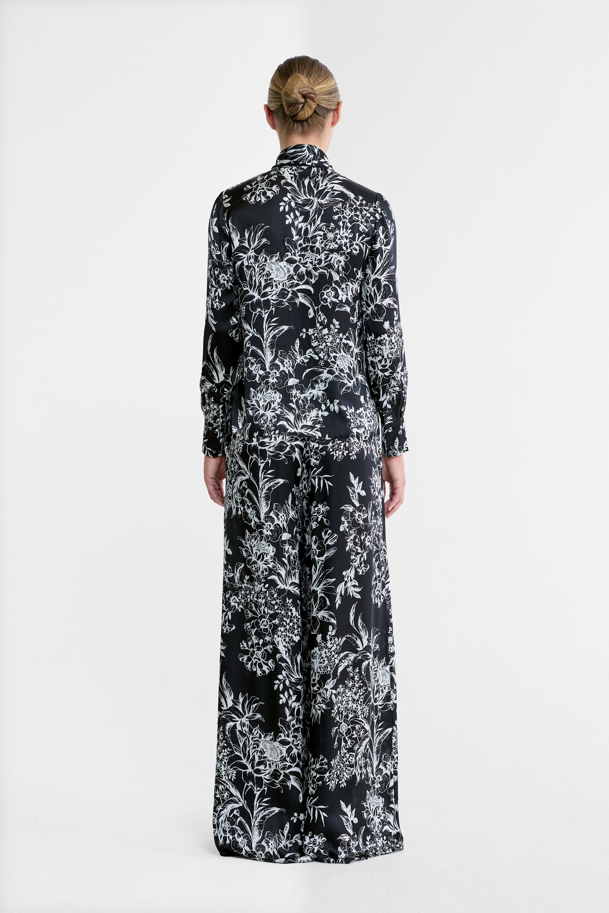 Maggie Floral Silk Satin Pussy Bow Blouse