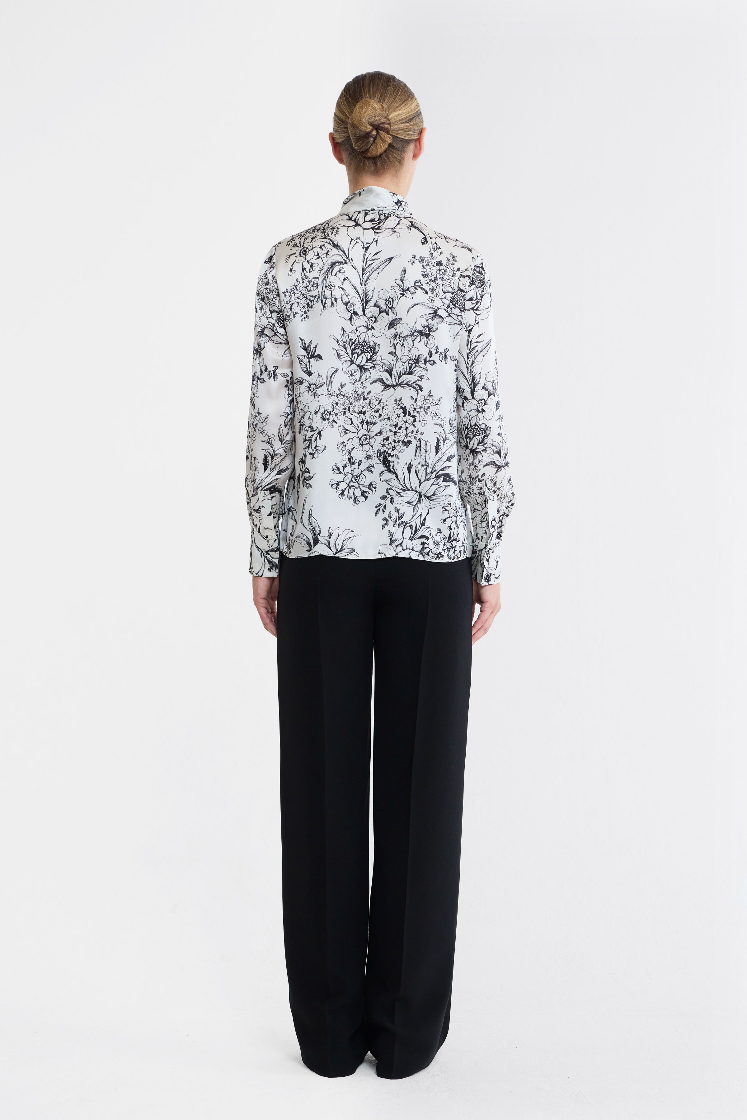Maggie Floral Silk Satin Pussy Bow Blouse