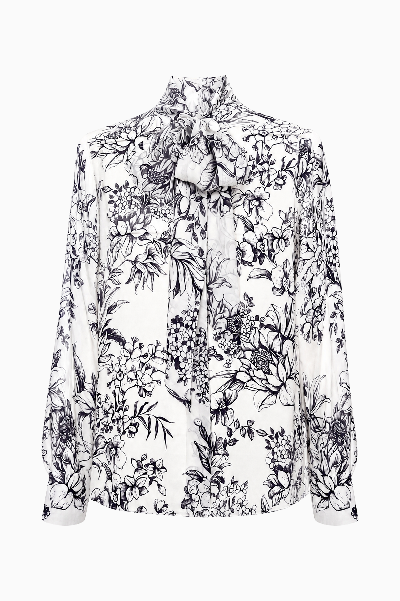 Maggie Floral Silk Satin Pussy Bow Blouse