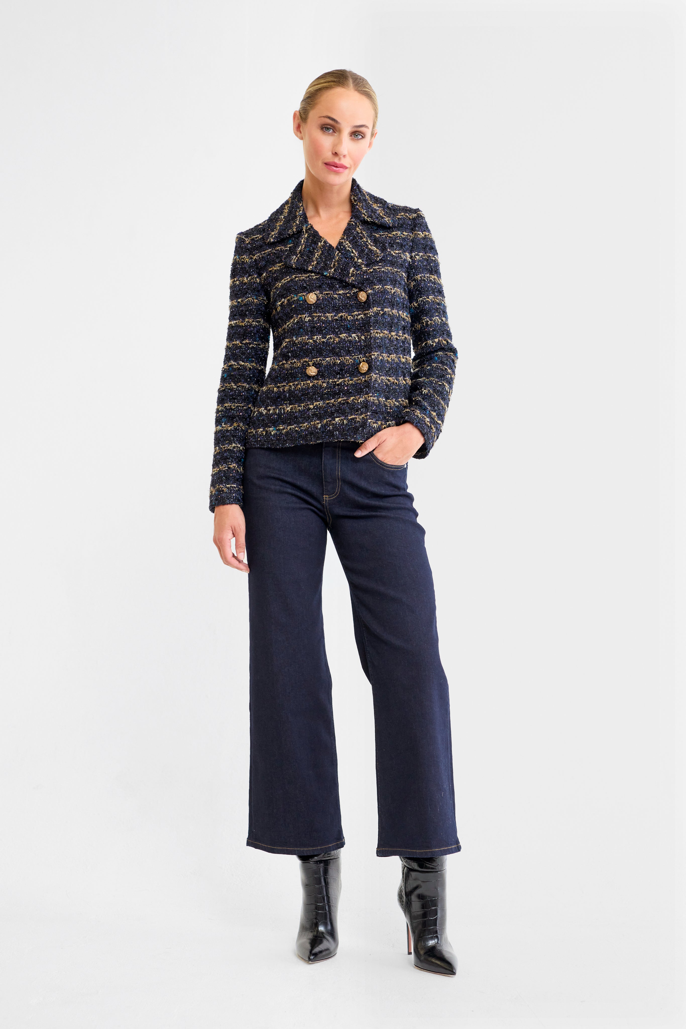 Marlene Navy and Gold Tweed Jacket