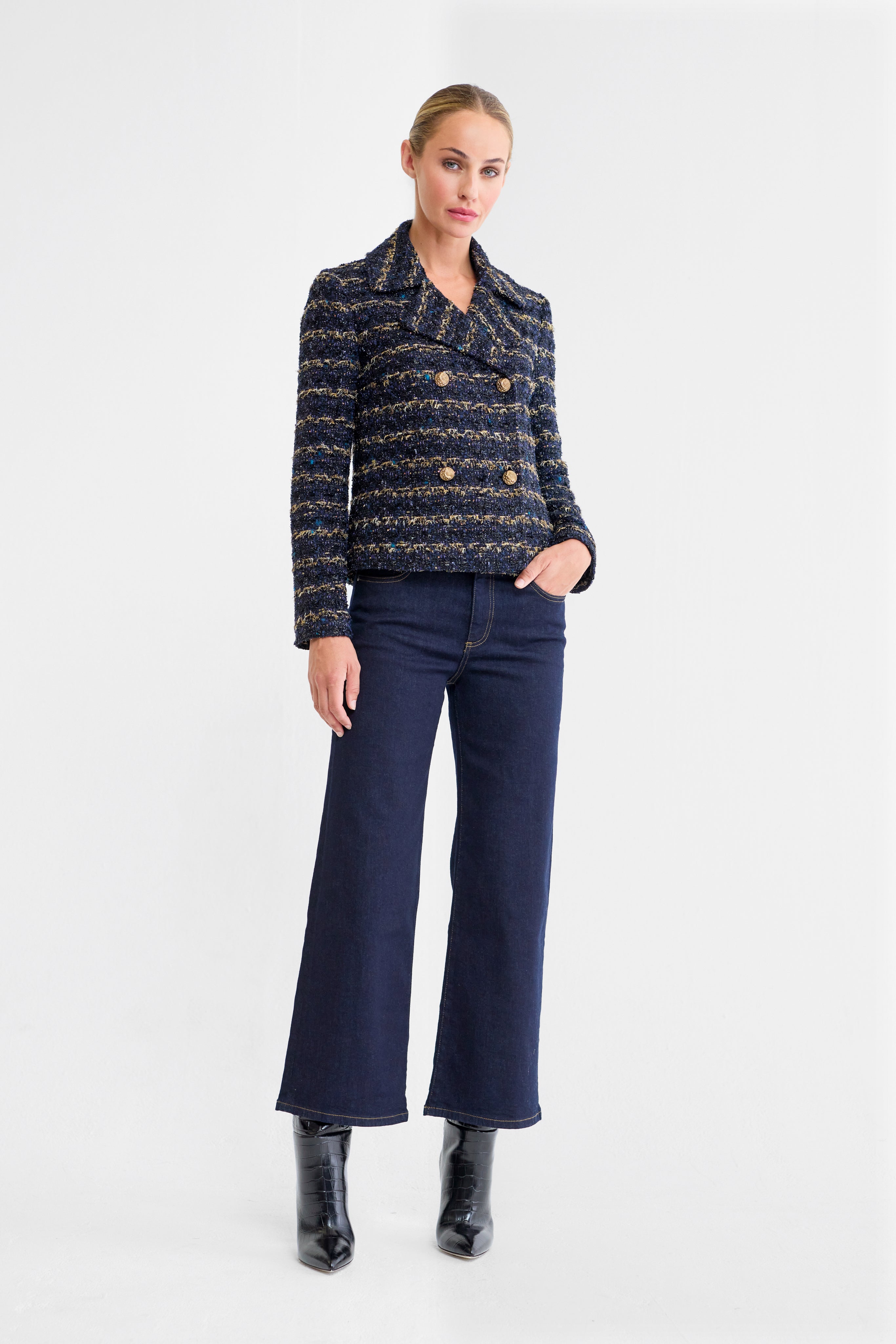 Marlene Navy and Gold Tweed Jacket