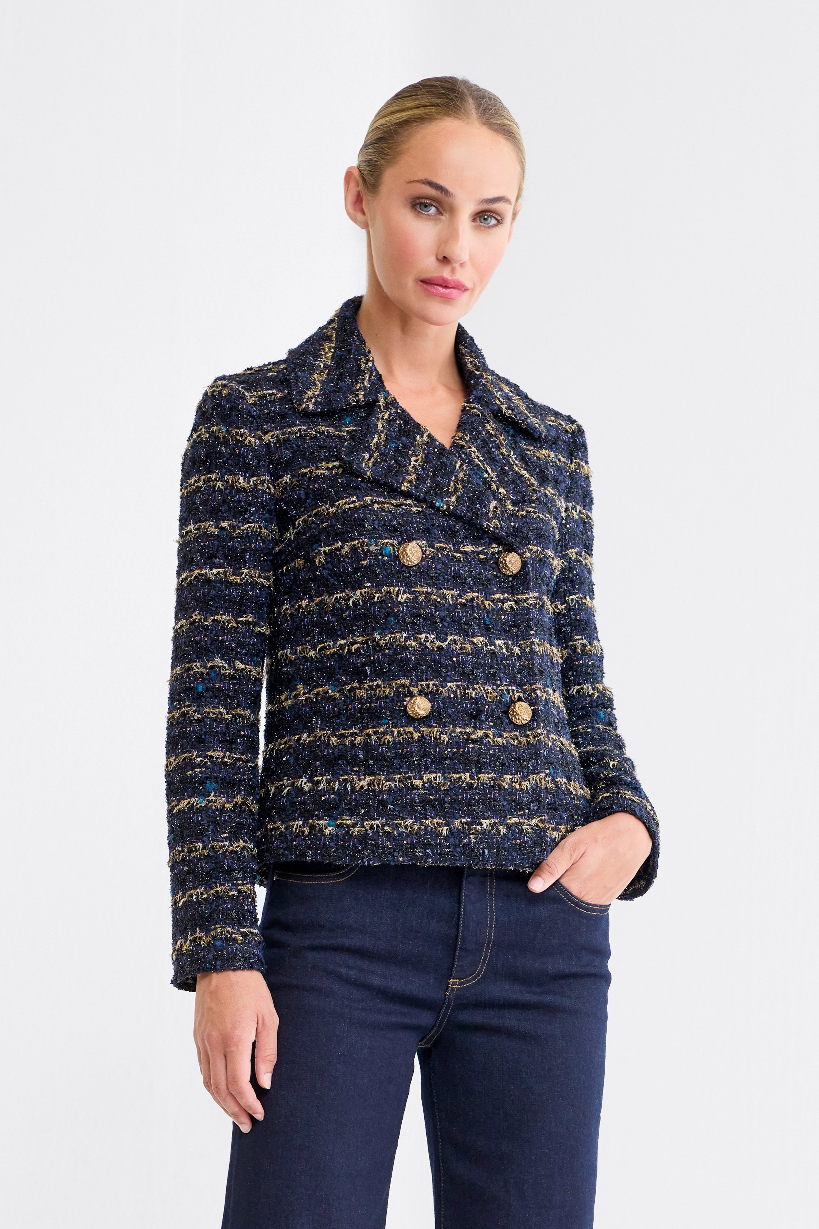 Marlene Navy and Gold Tweed Jacket