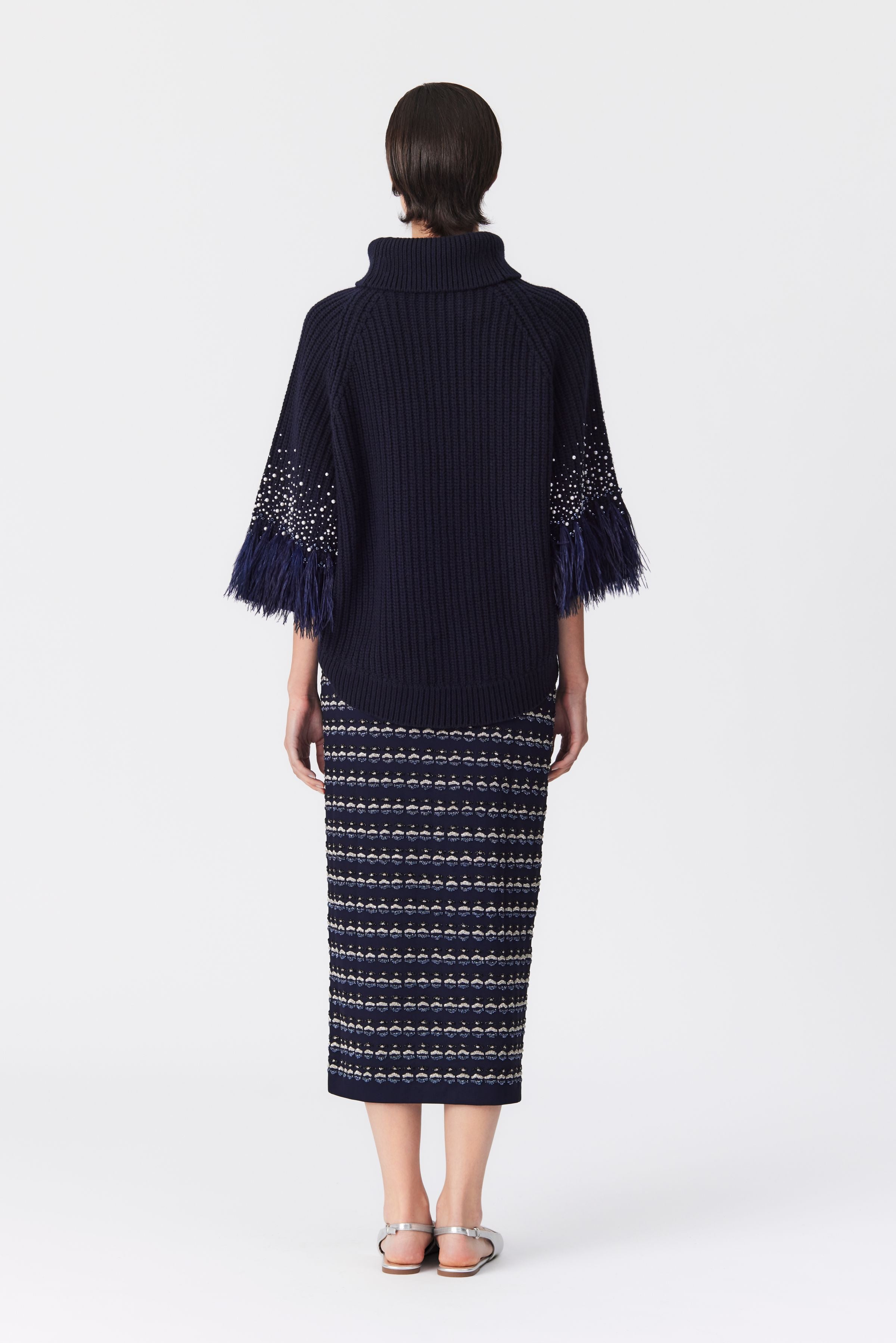 Becki Navy Beaded Pencil Skirt