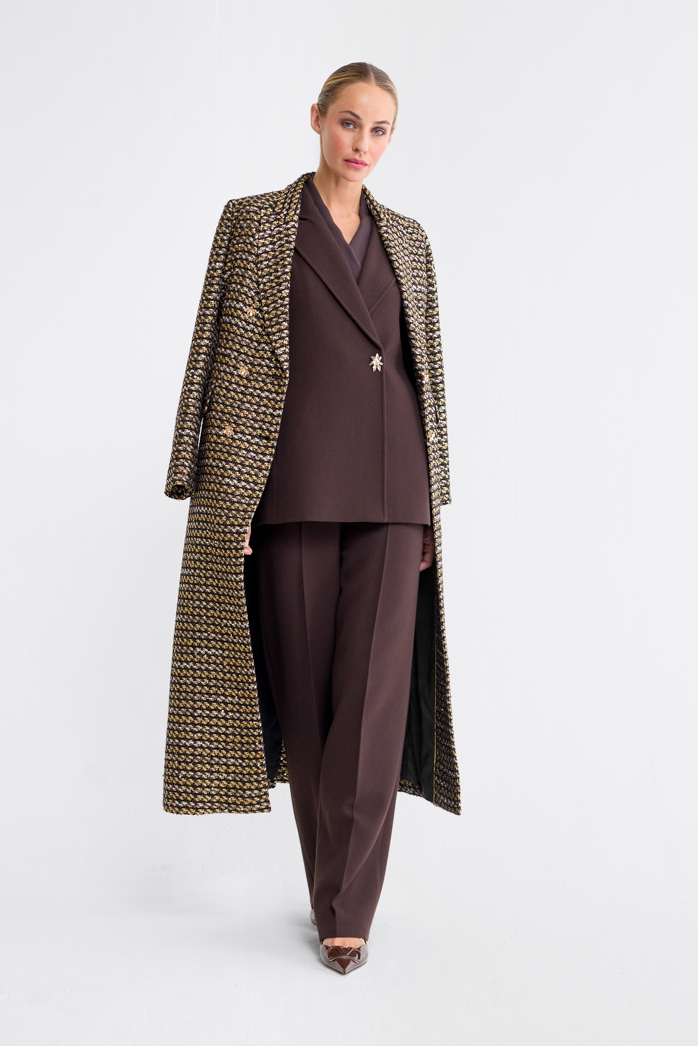 Mia Black Lurex Tweed Coat