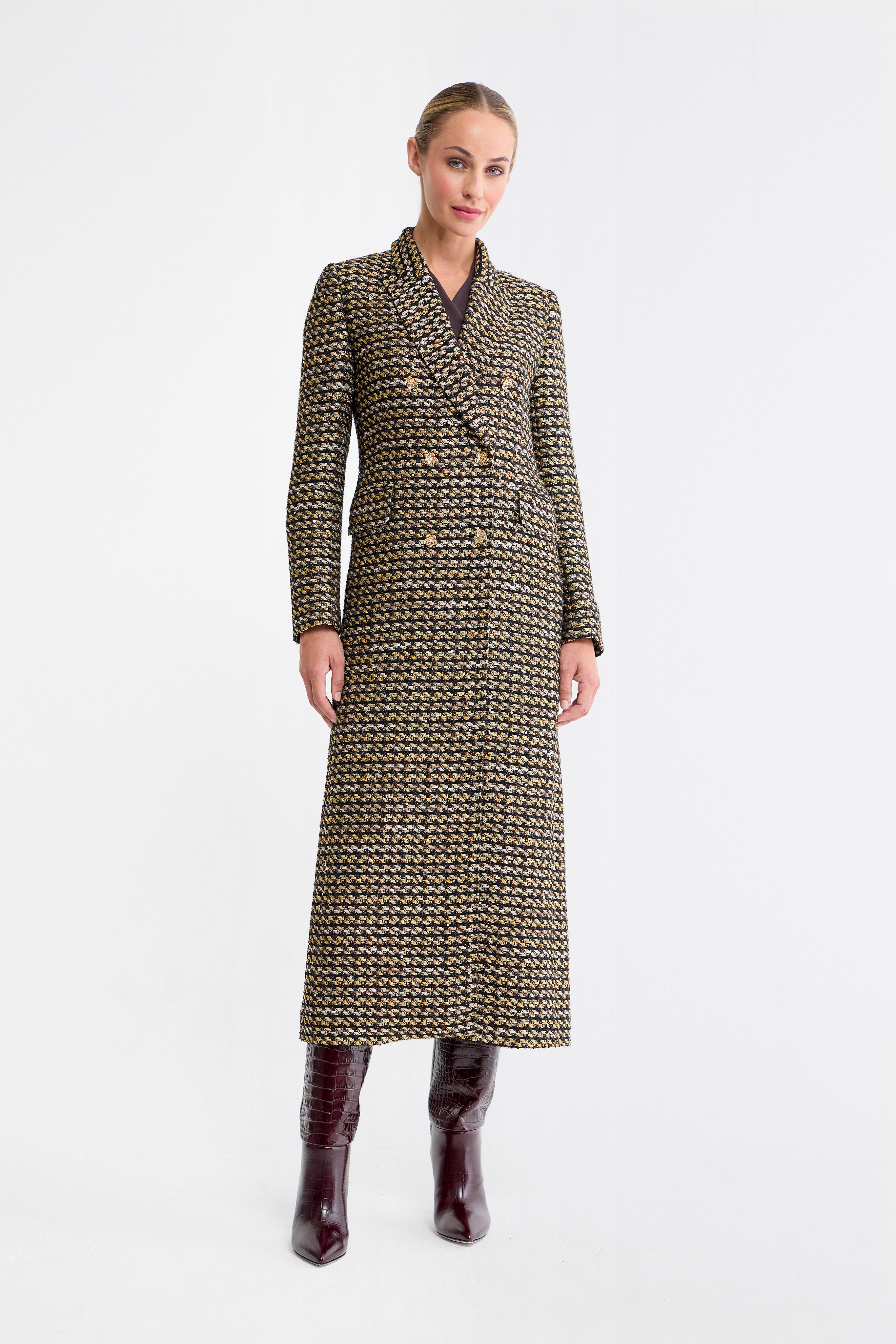 Mia Black Lurex Tweed Coat
