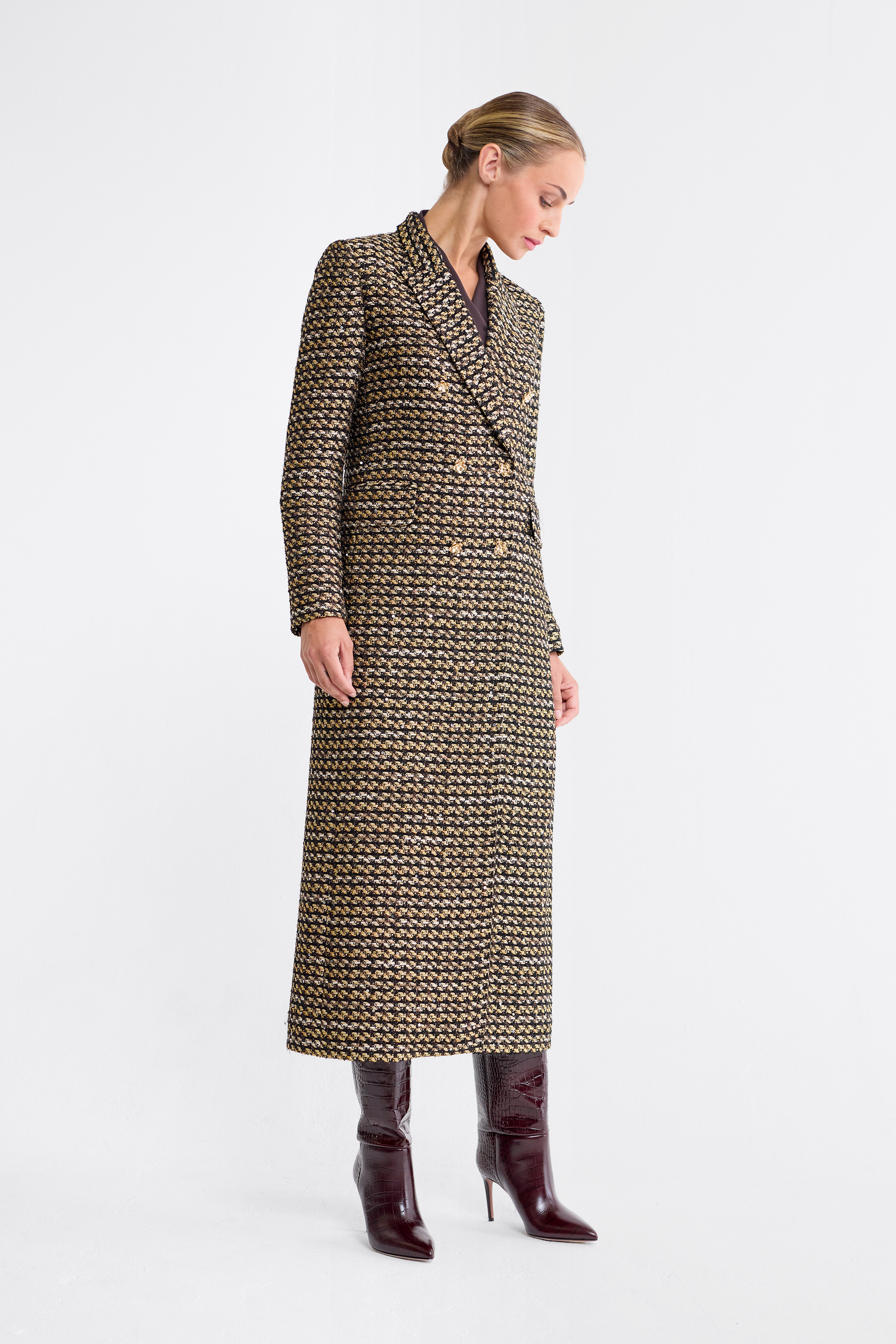 Mia Black Lurex Tweed Coat