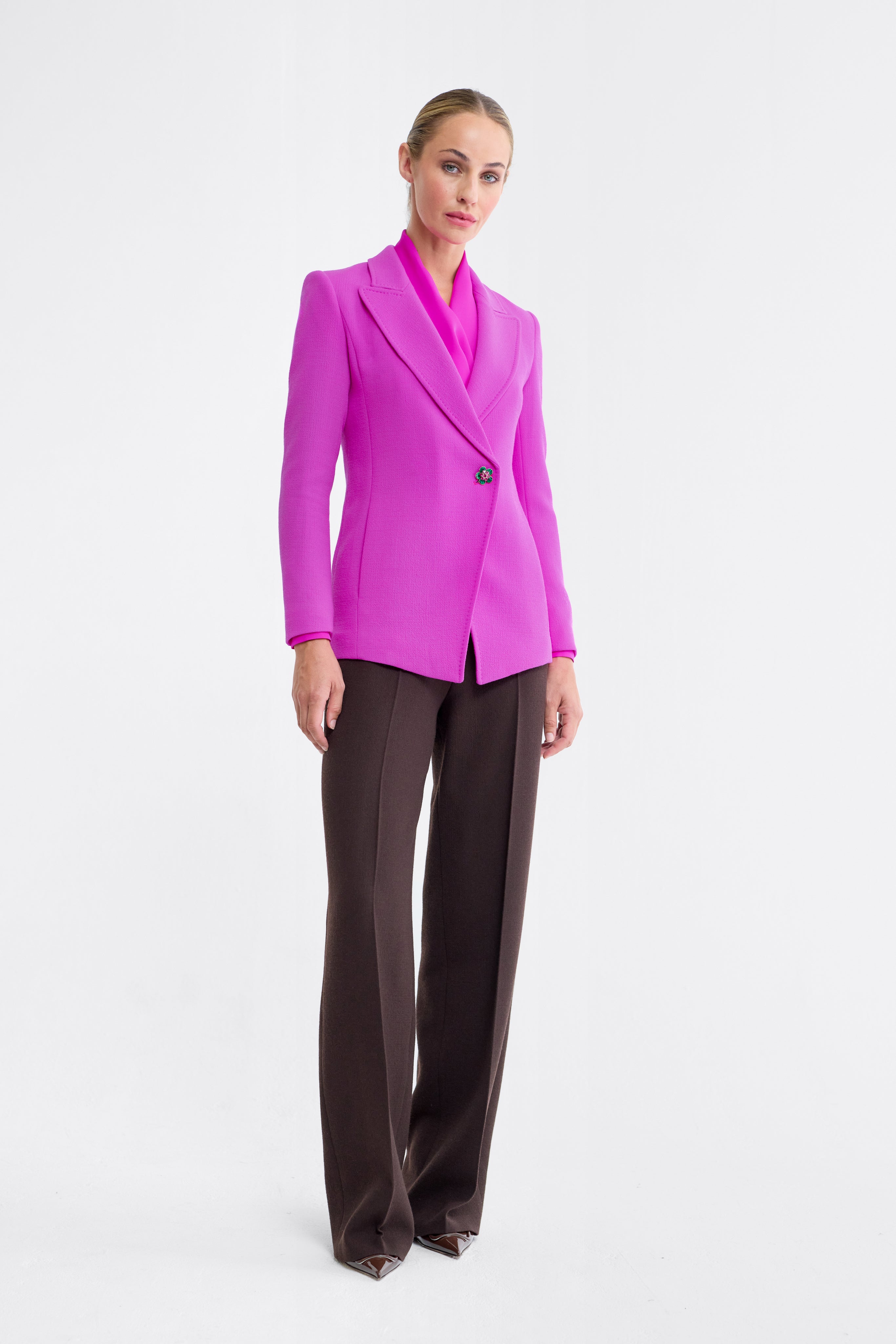 Millie Asymmetric Hem Wool Blazer in Orchid Pink
