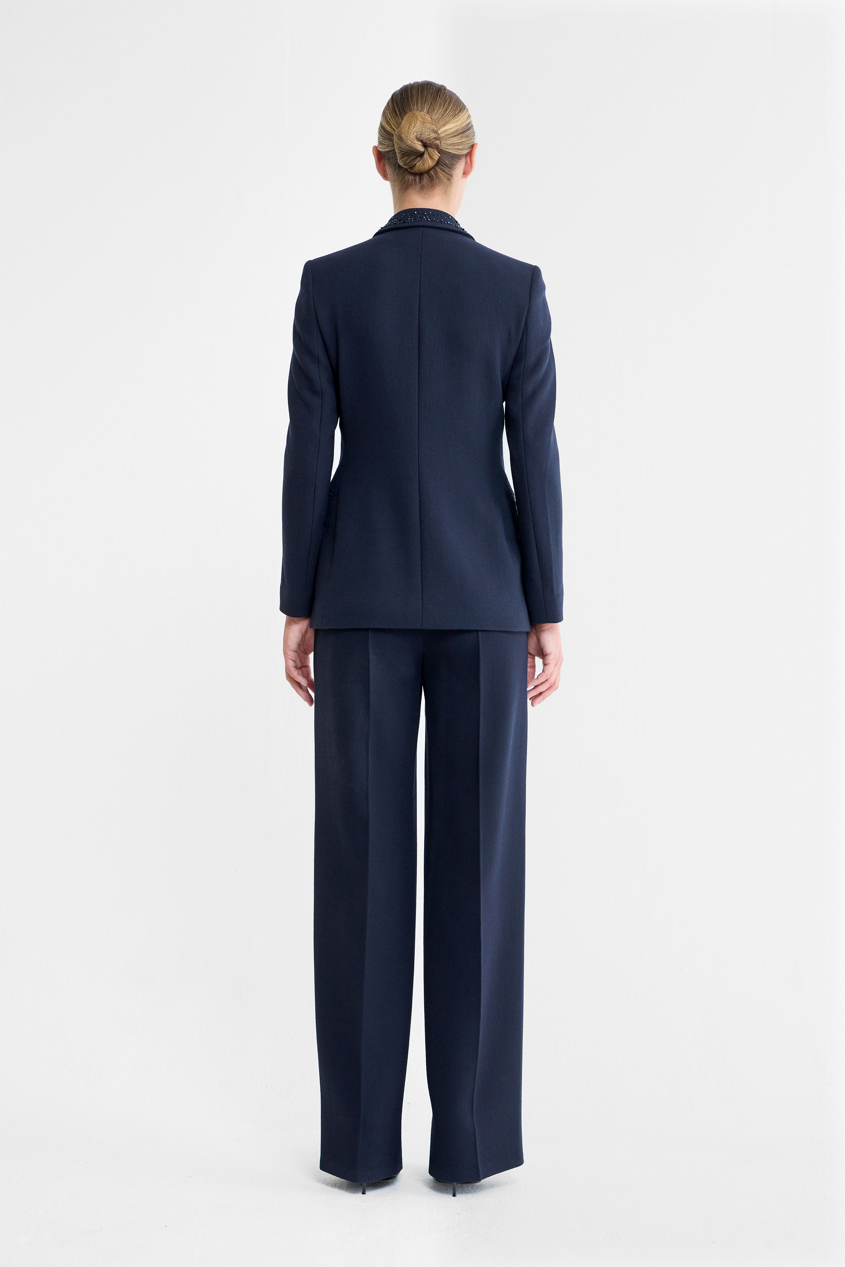 Morgan Embellished Wool Blazer in Navy