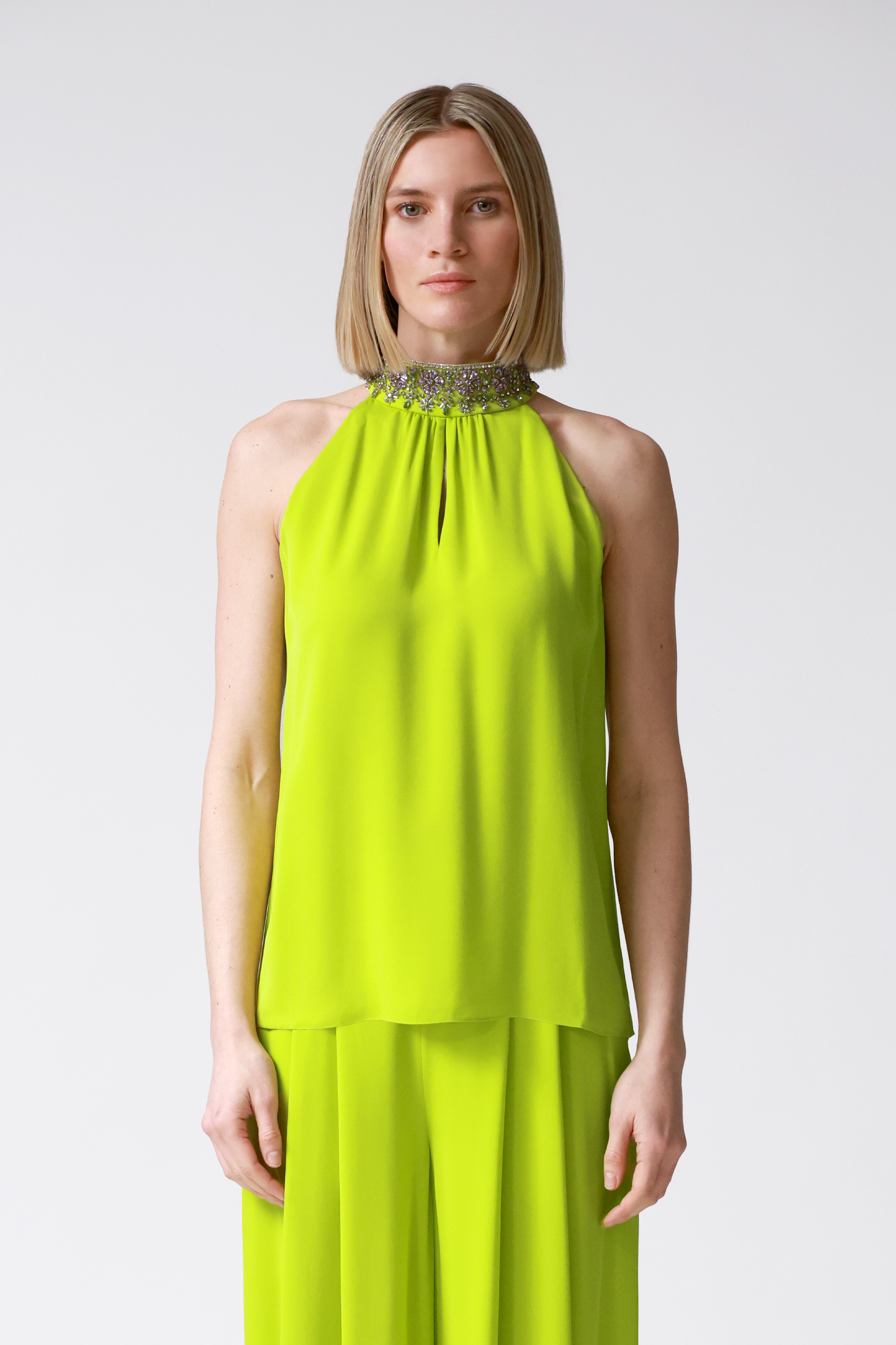 Noor Embellished Halterneck in Lime