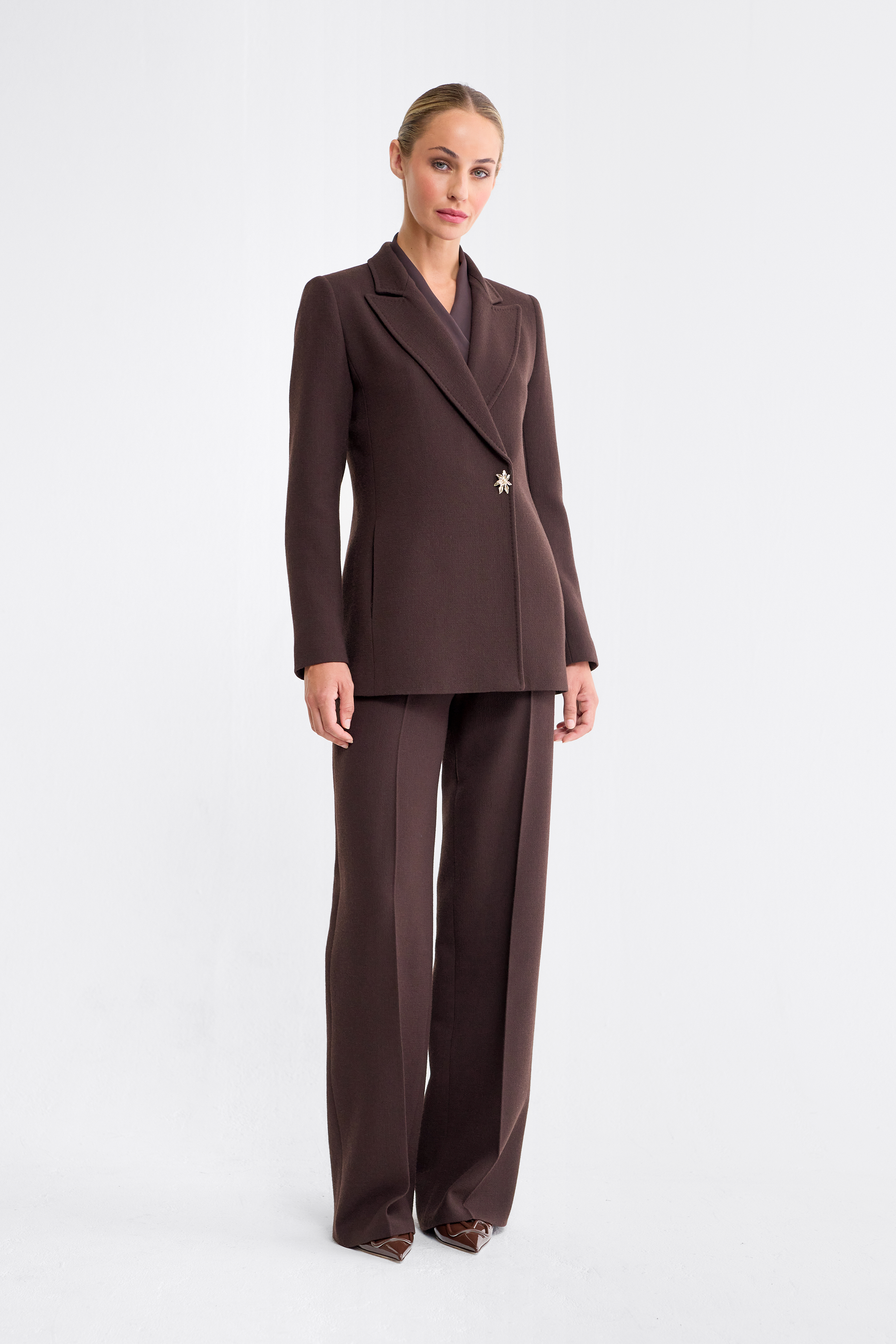 Olivia Single Breasted Wool Blazer in Espresso