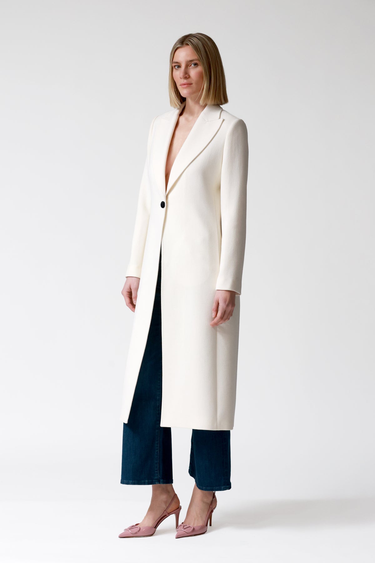 Charlie Ivory Single-Breasted Wool Coat