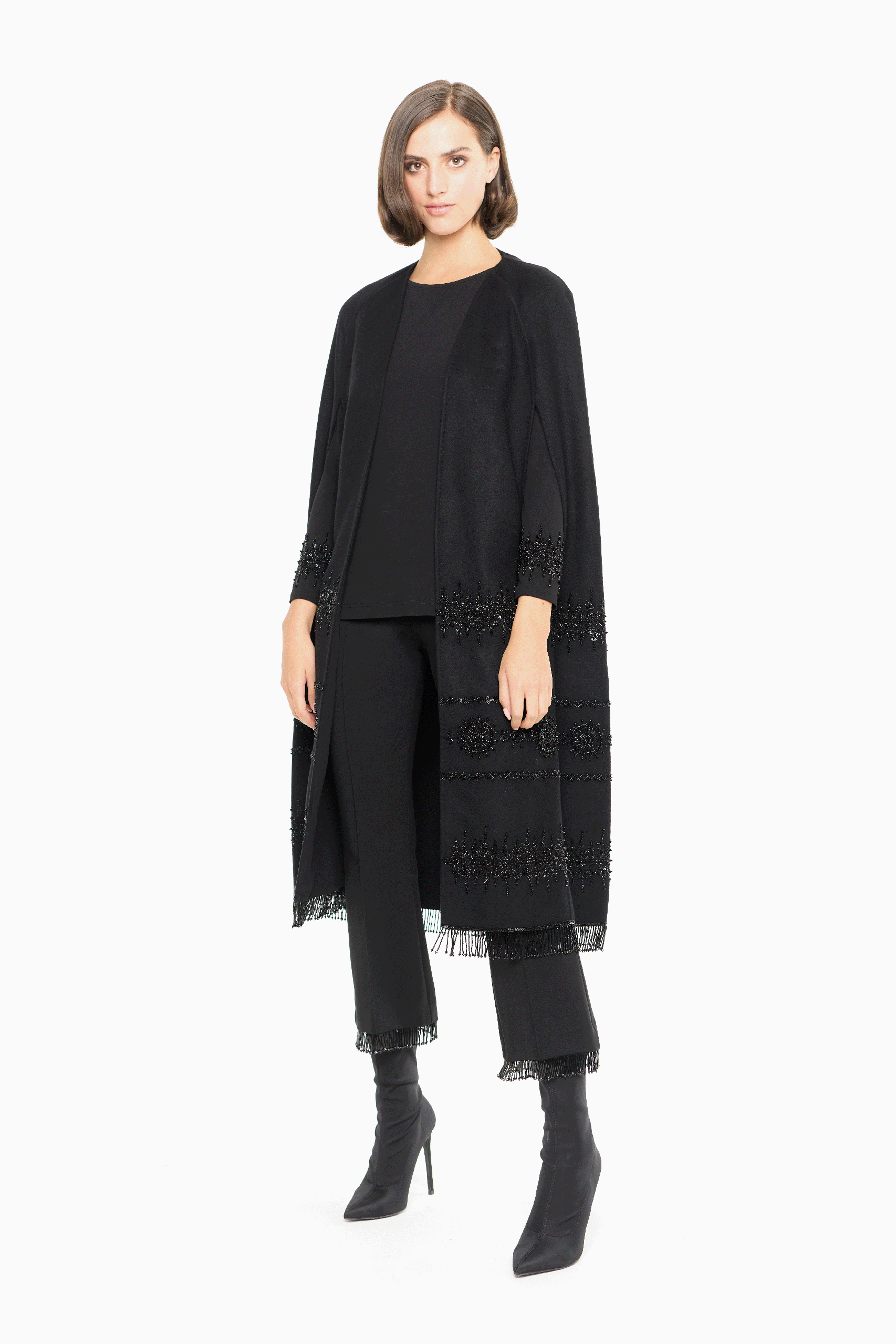 Ria Black Embellished Wool Cape