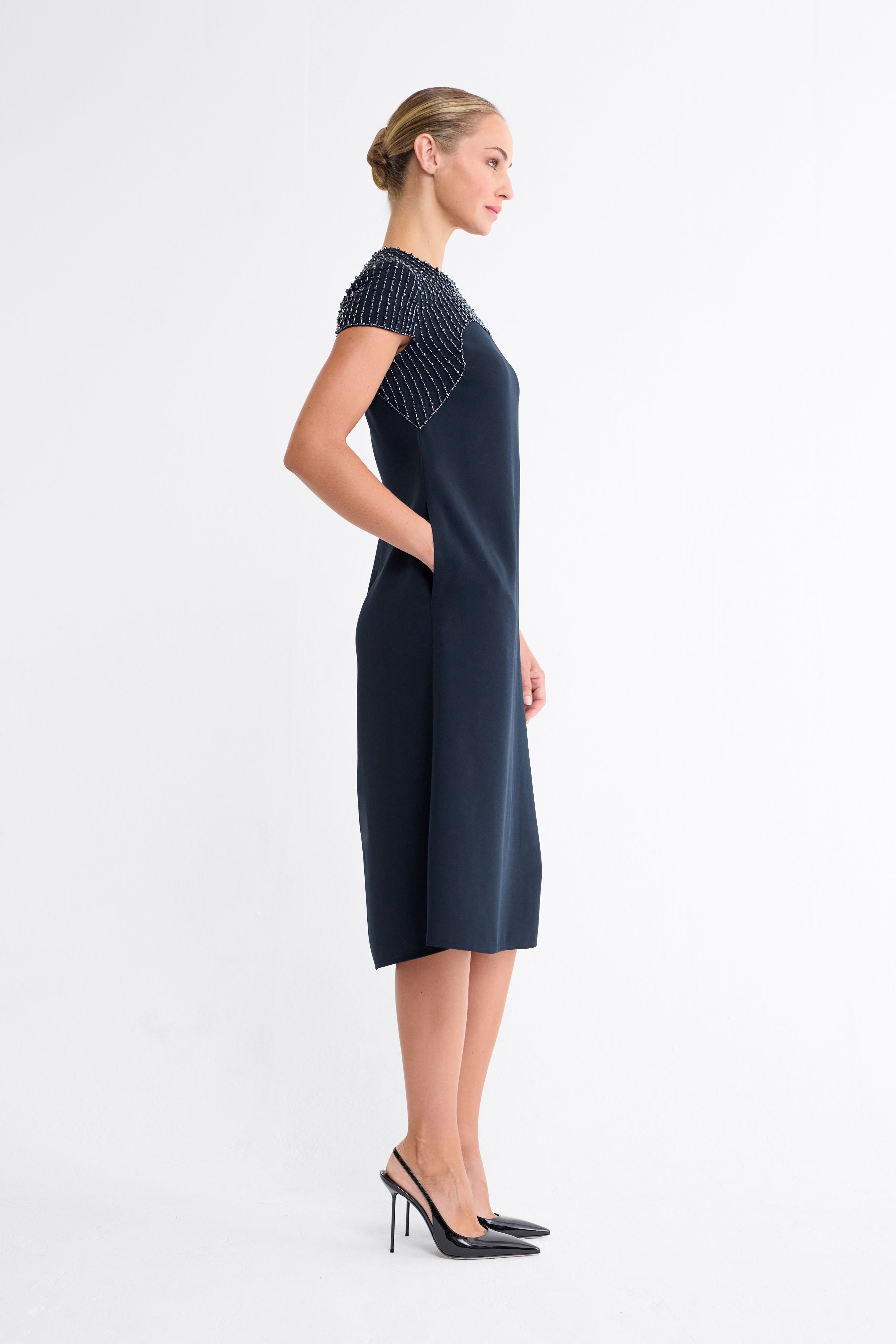 Selma Embellished Navy A-Line Dress