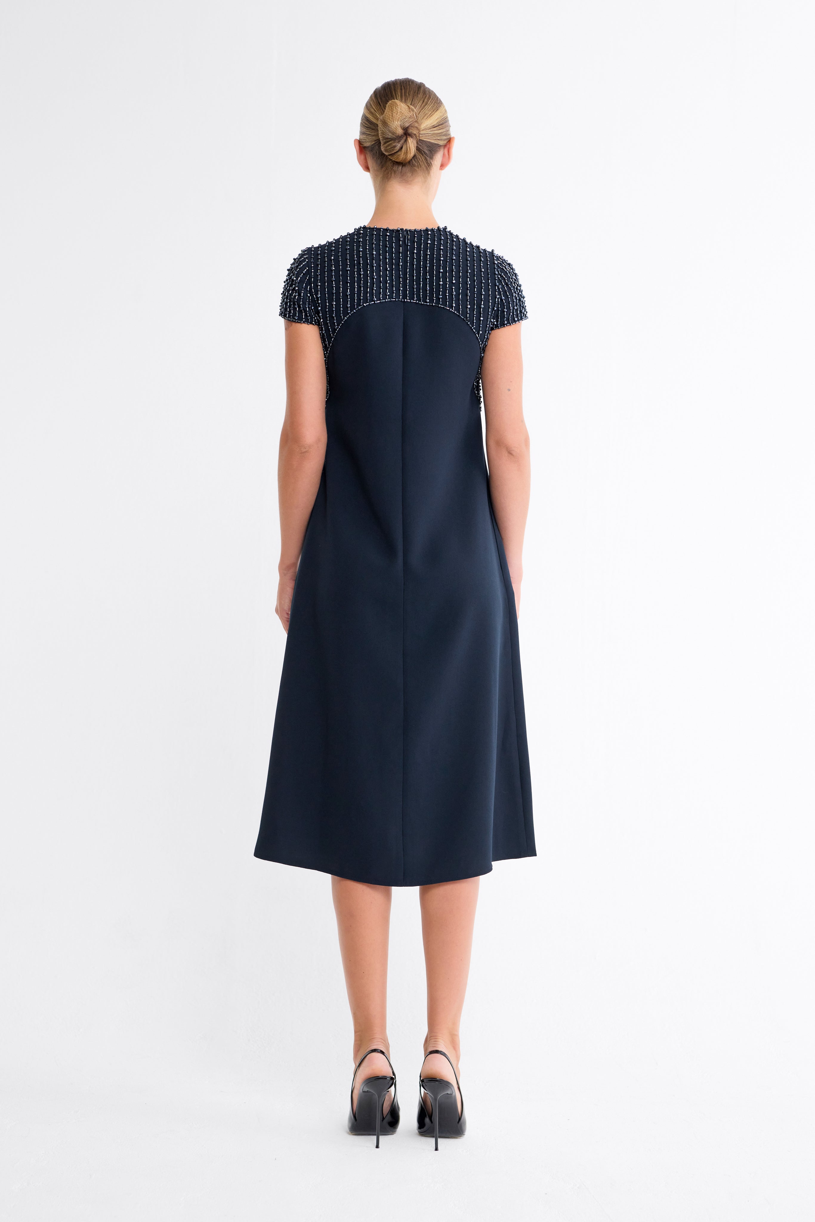Selma Embellished Navy A-Line Dress