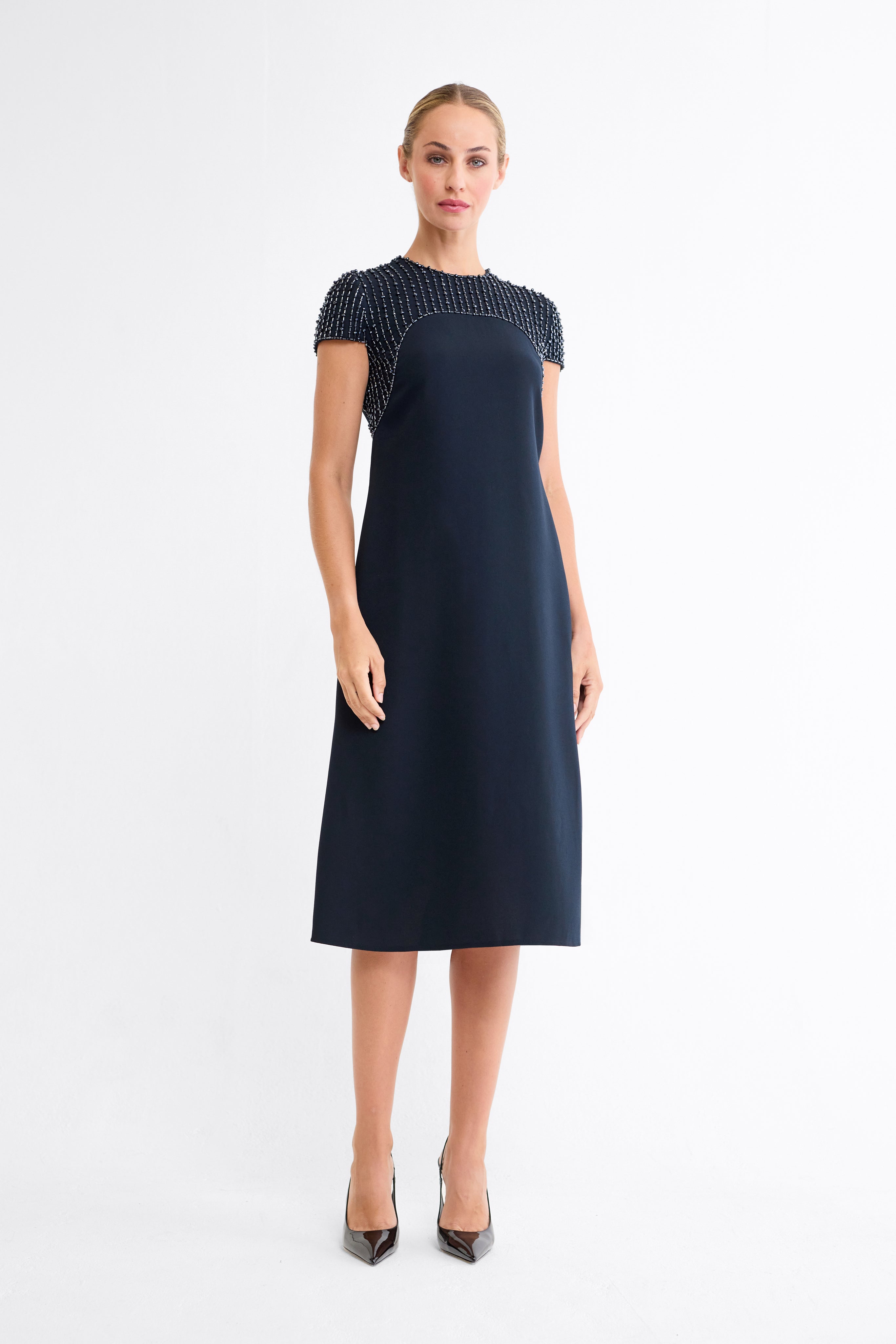 Selma Embellished Navy A-Line Dress