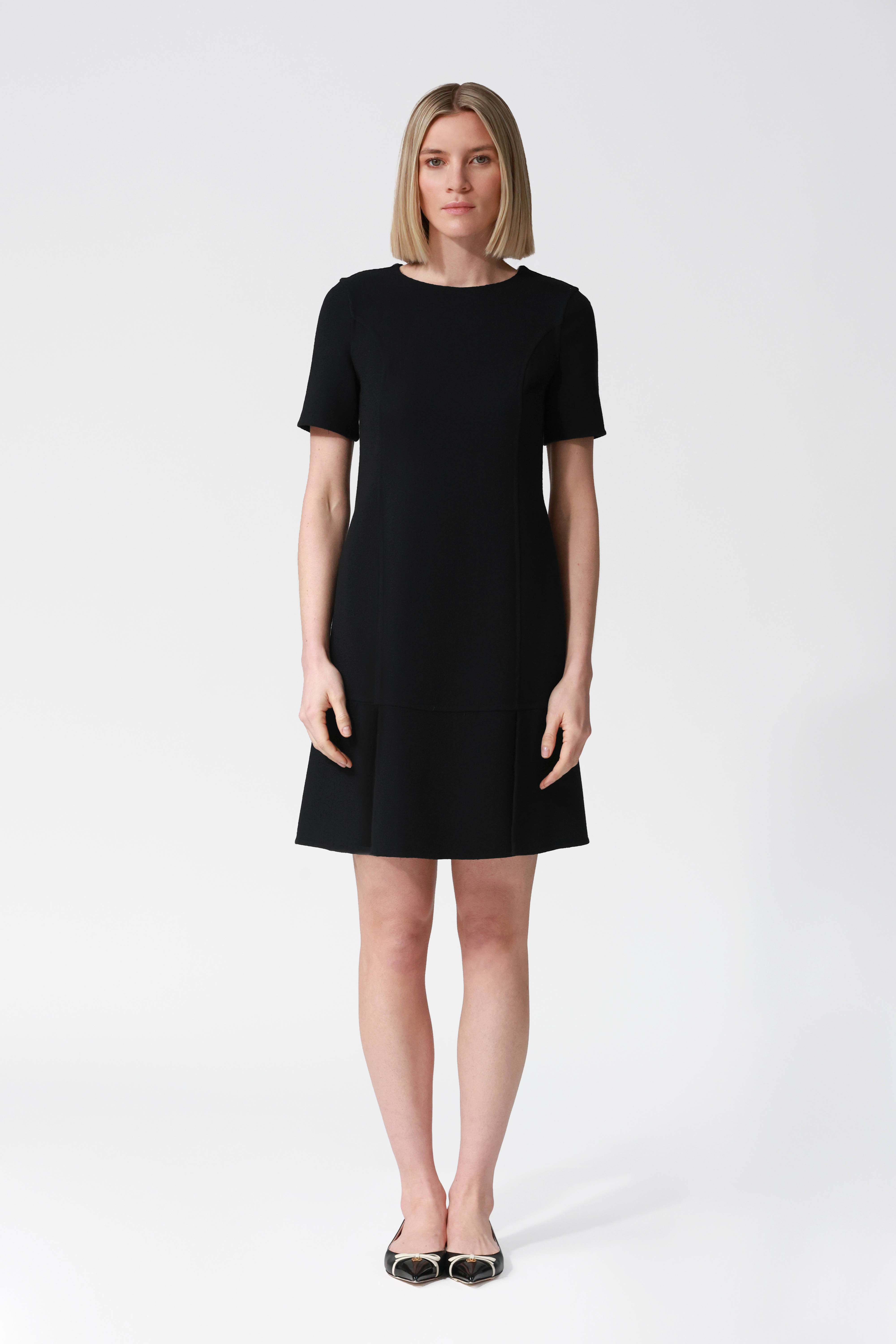Serena Peplum Hem Wool Dress in Black
