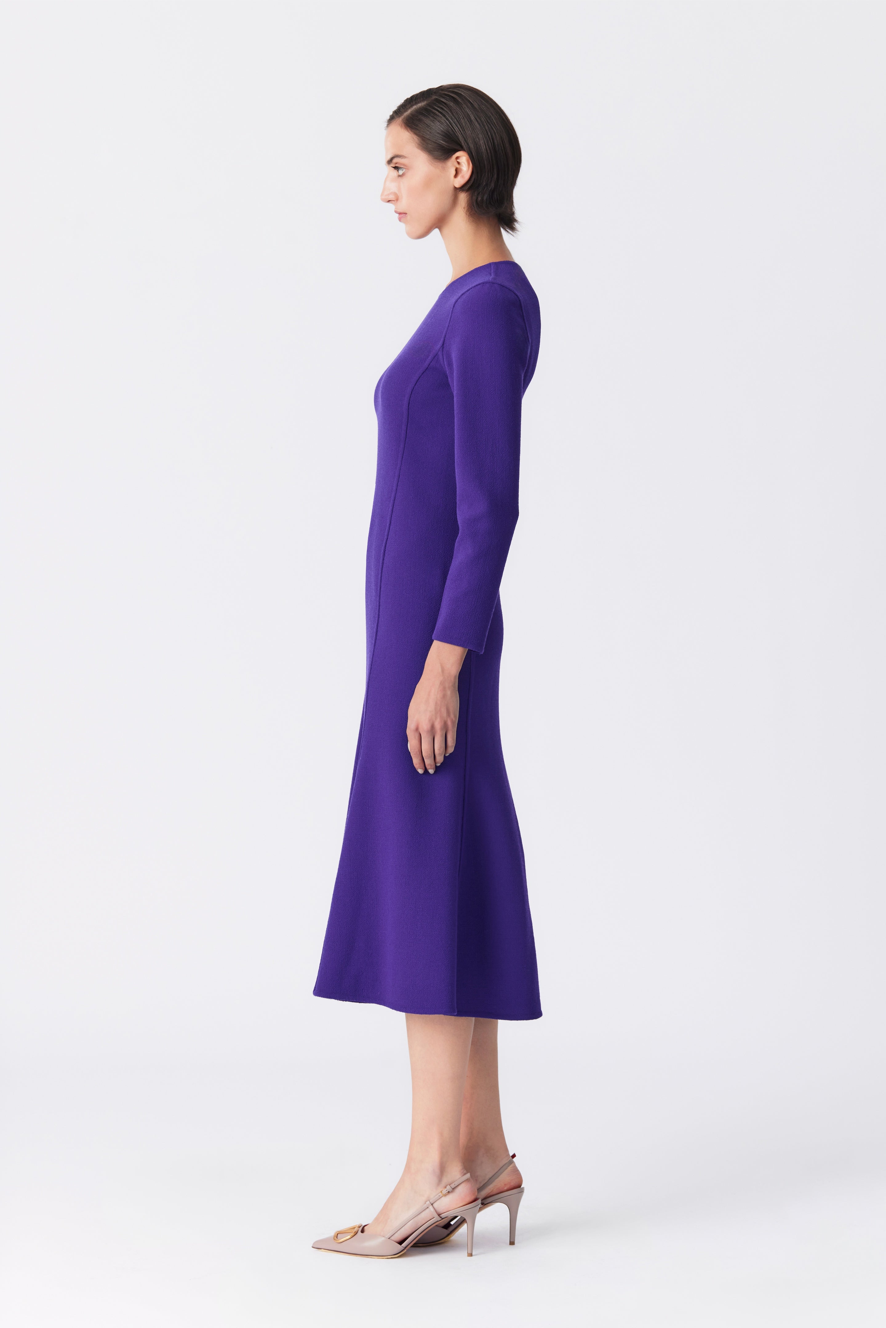 Simone Purple Long Sleeve Fit and Flare Dress