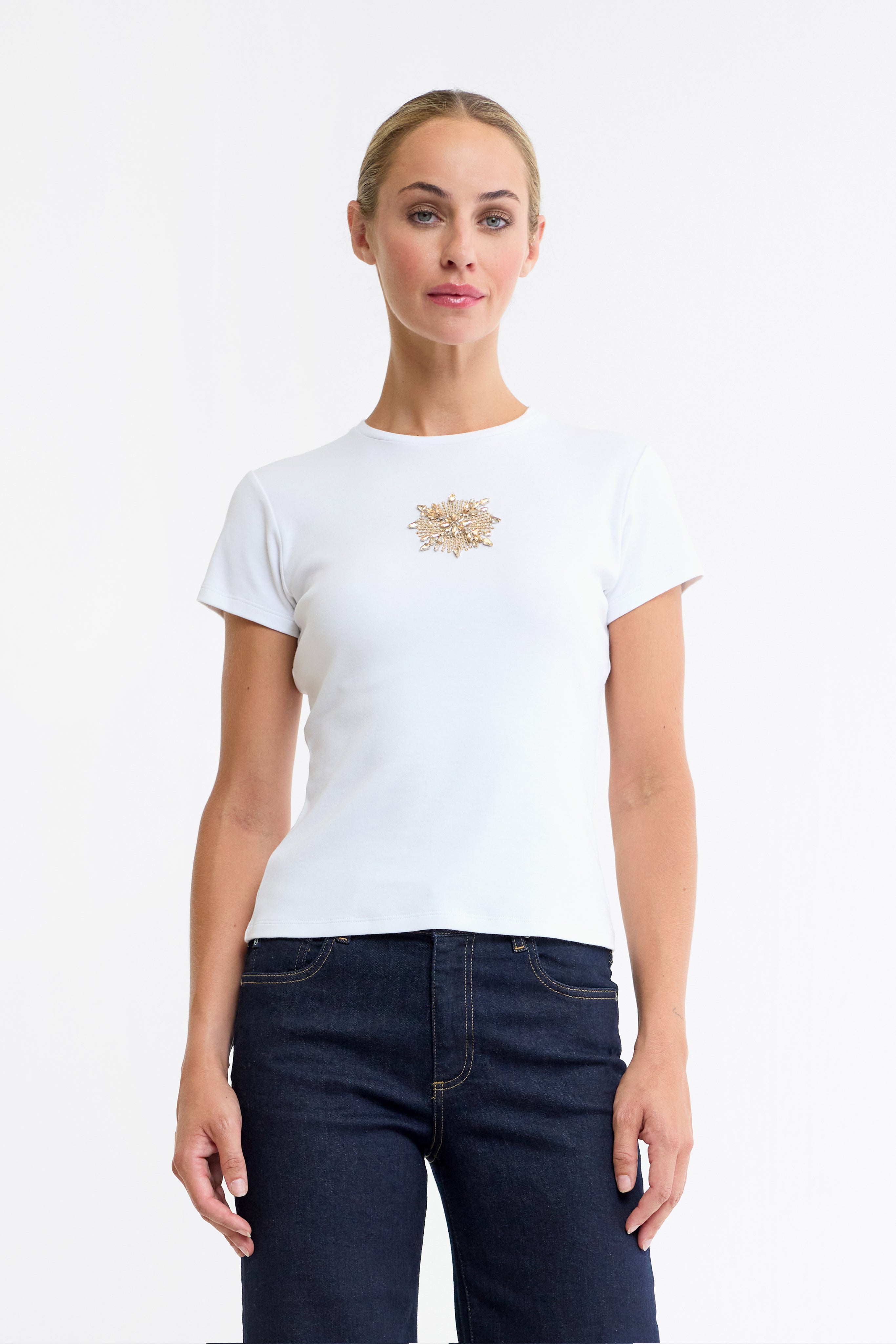 Tamika White Beaded T-Shirt