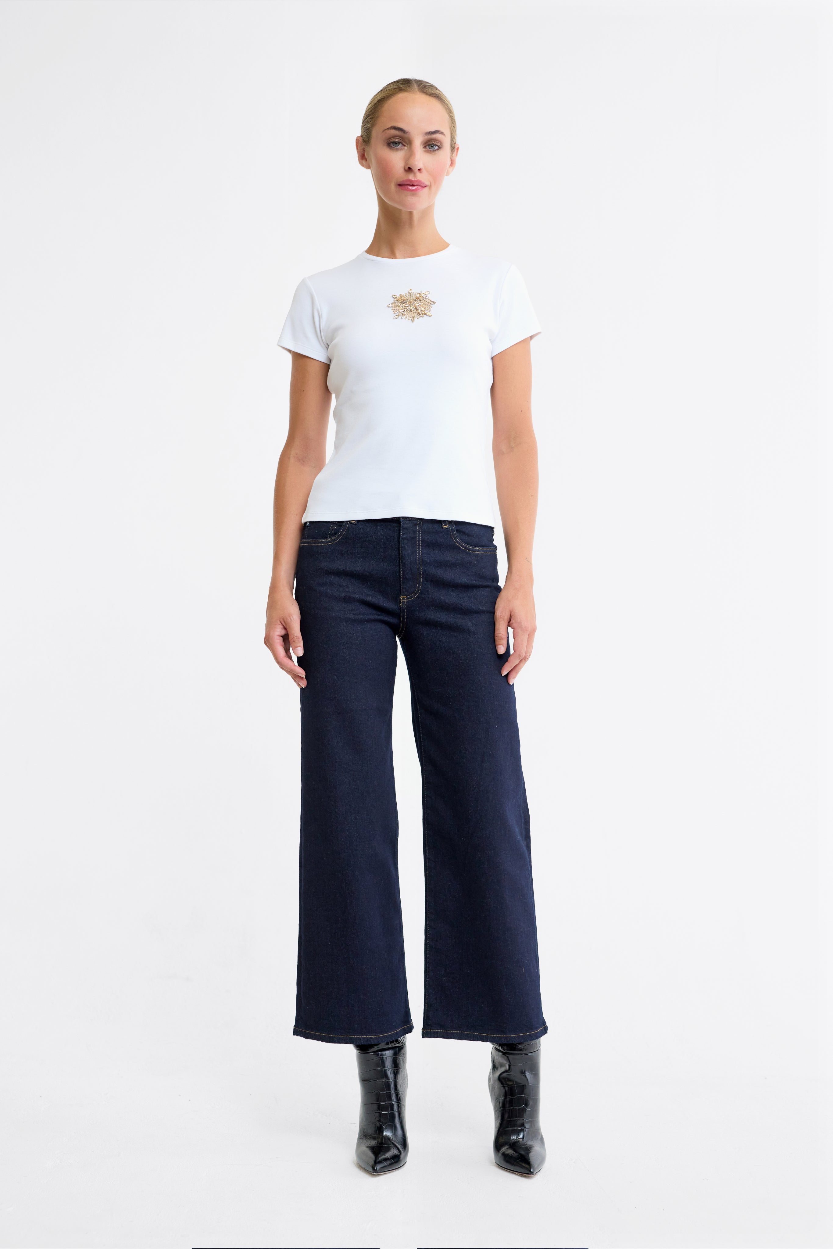 Tamika White Beaded T-Shirt